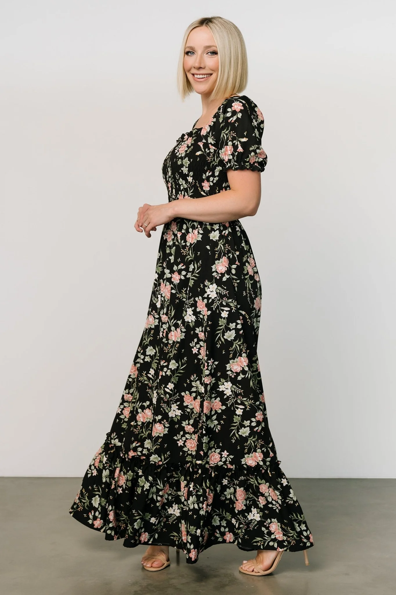 Capri Smocked Maxi Dress | Black Garden Floral