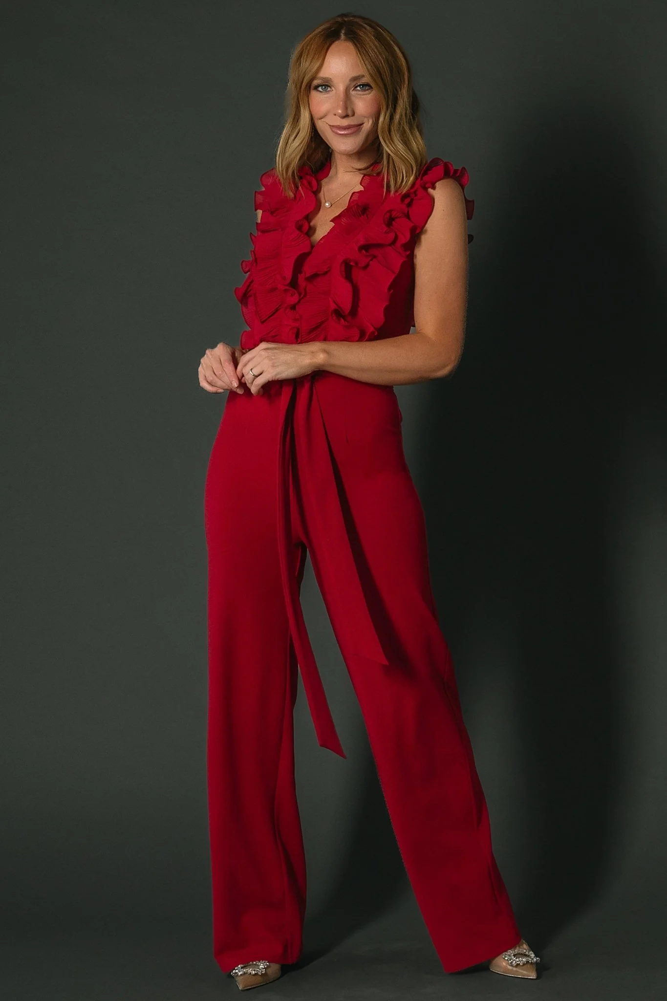 Tyra Ruffle Tank Jumpsuit | Burgundy