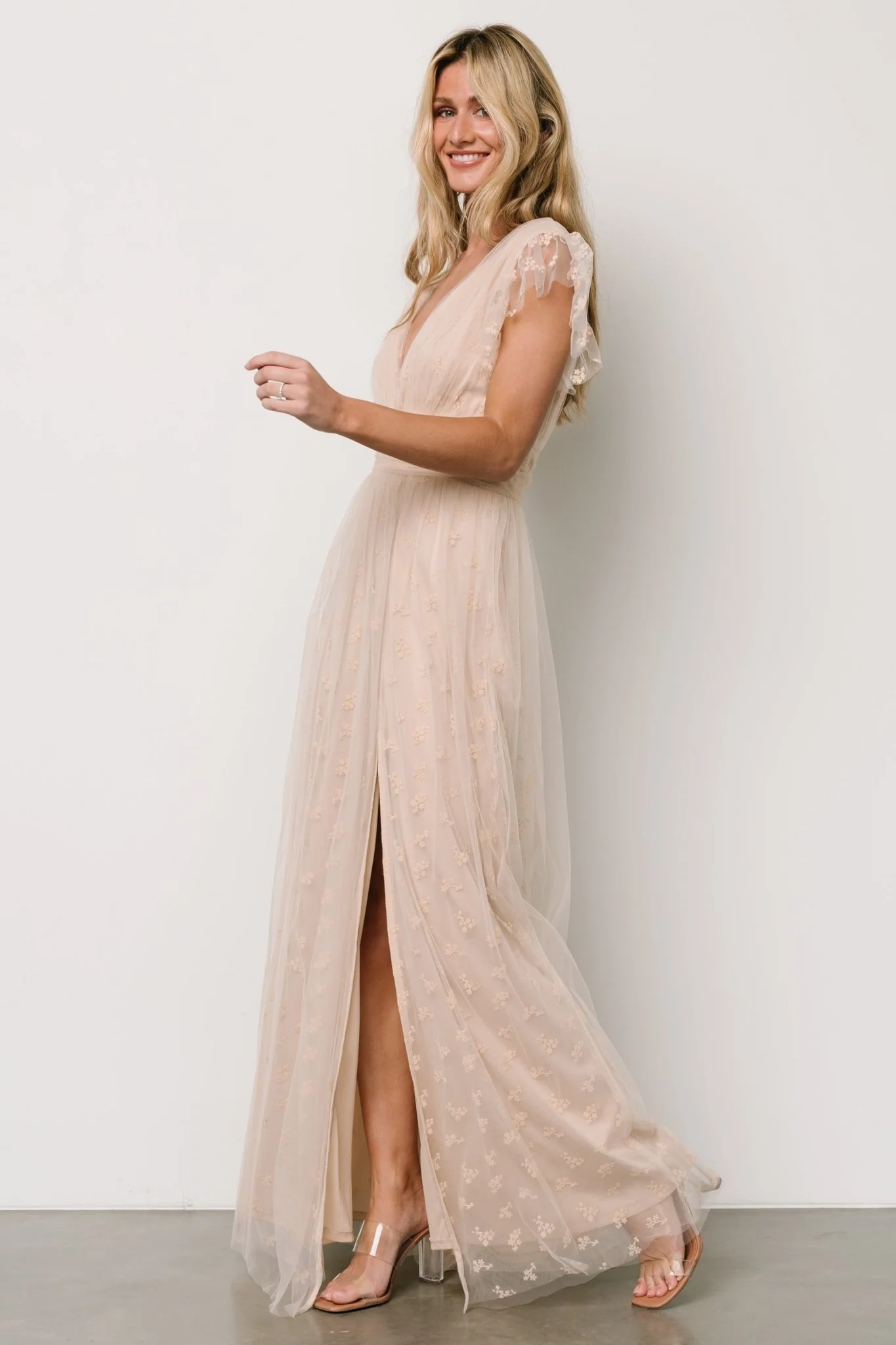 Caterina Tulle Maxi Dress | Nude Blush