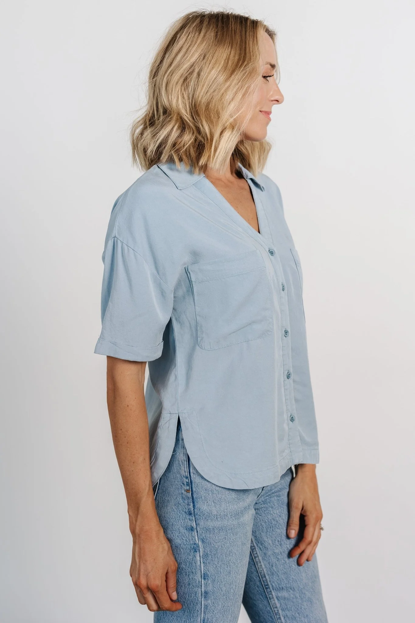 Kinsley Button Top | Light Denim