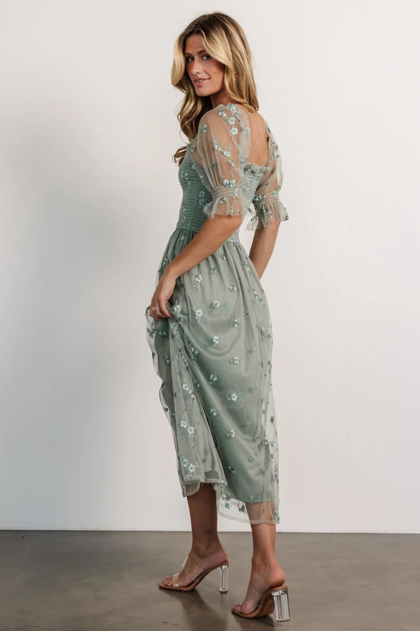 Emilia Embroidered Dress | Sage
