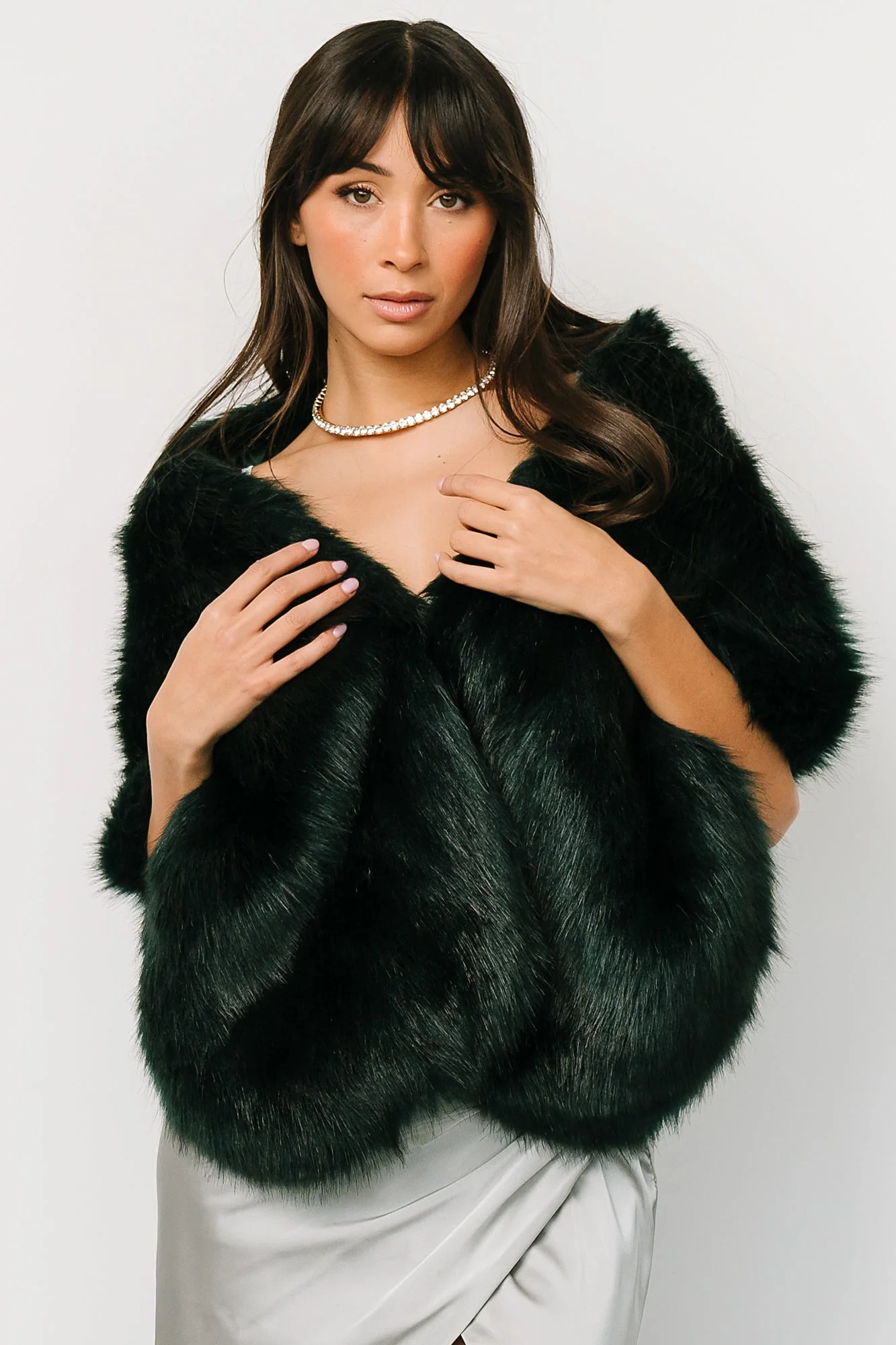 Jovie Faux Fur Shawl | Deep Emerald