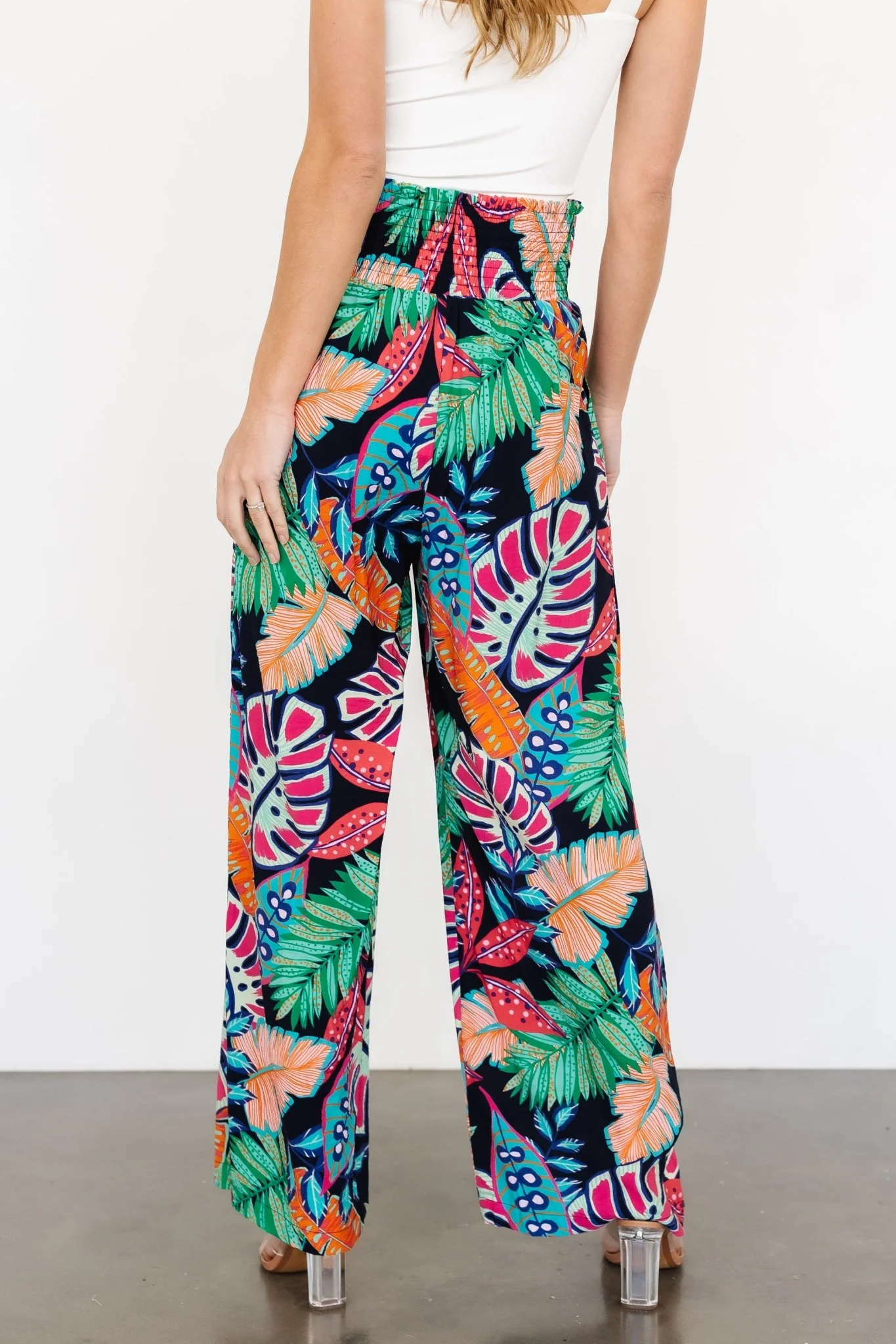 Caribbean Smocked Waist Pants | Navy Print