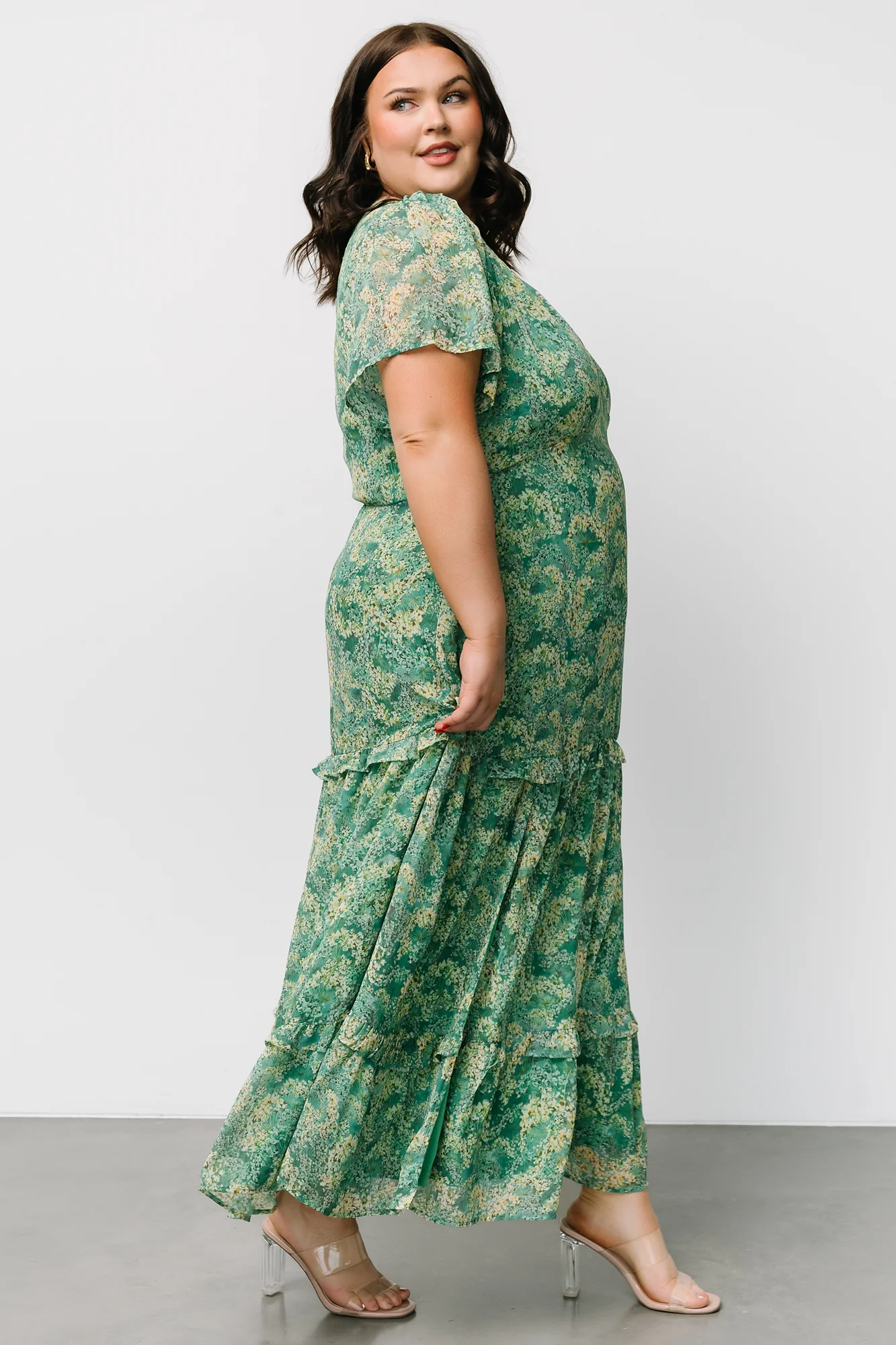 Audrey Deep V Maxi Dress | Green Floral