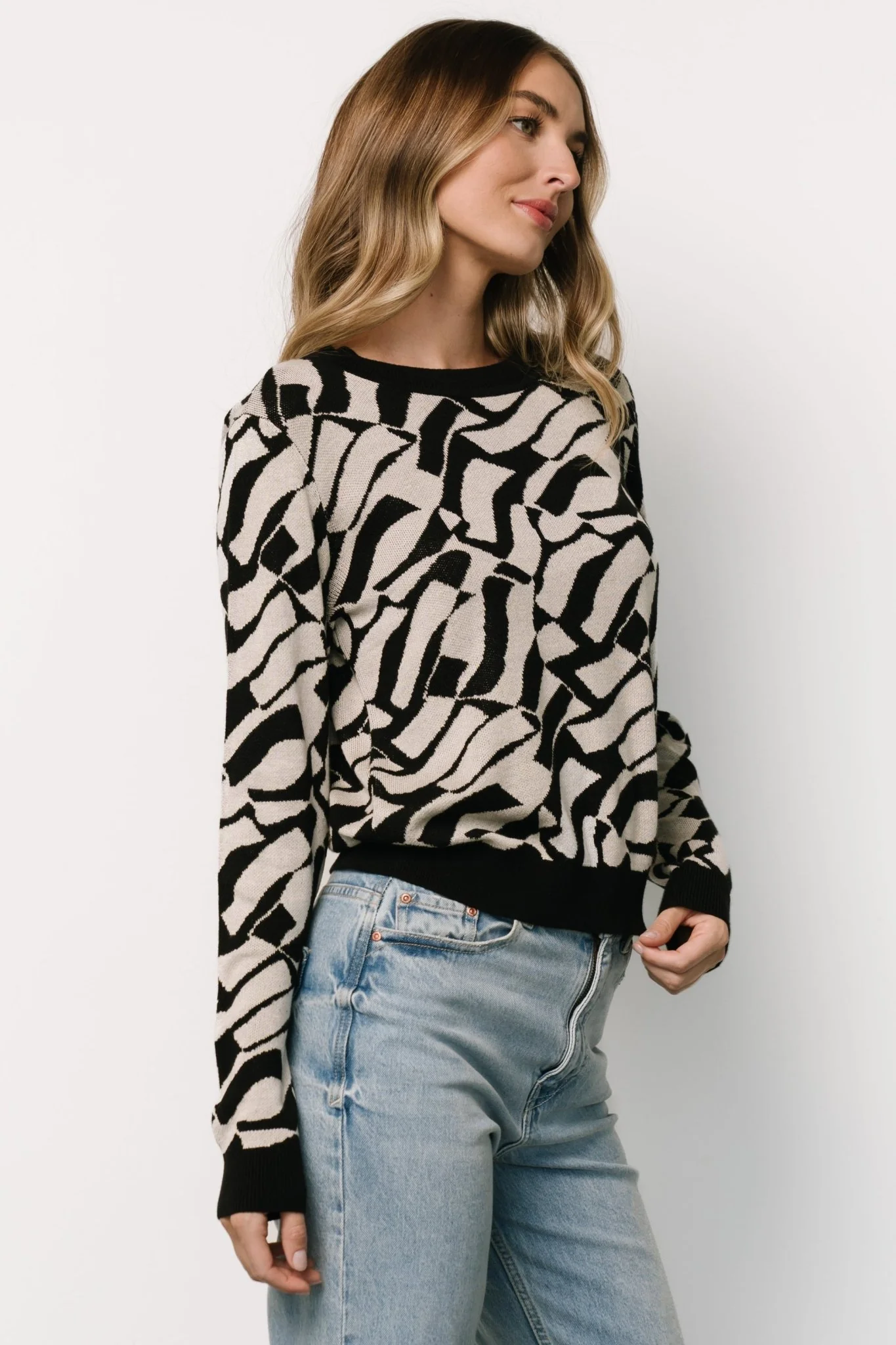 Petra Knit Sweater Top | Black + Ivory
