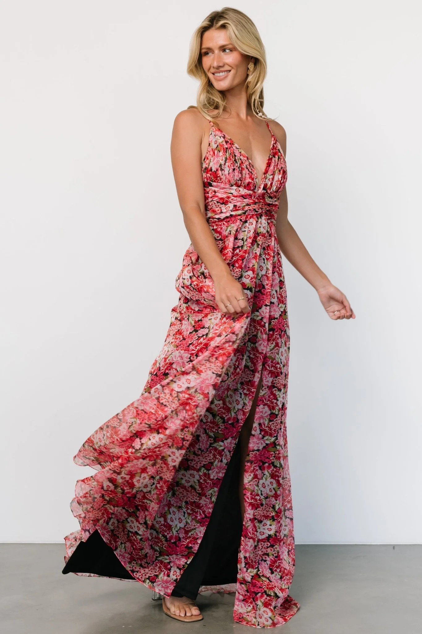 Tora Cross Back Maxi Dress | Black + Red Floral