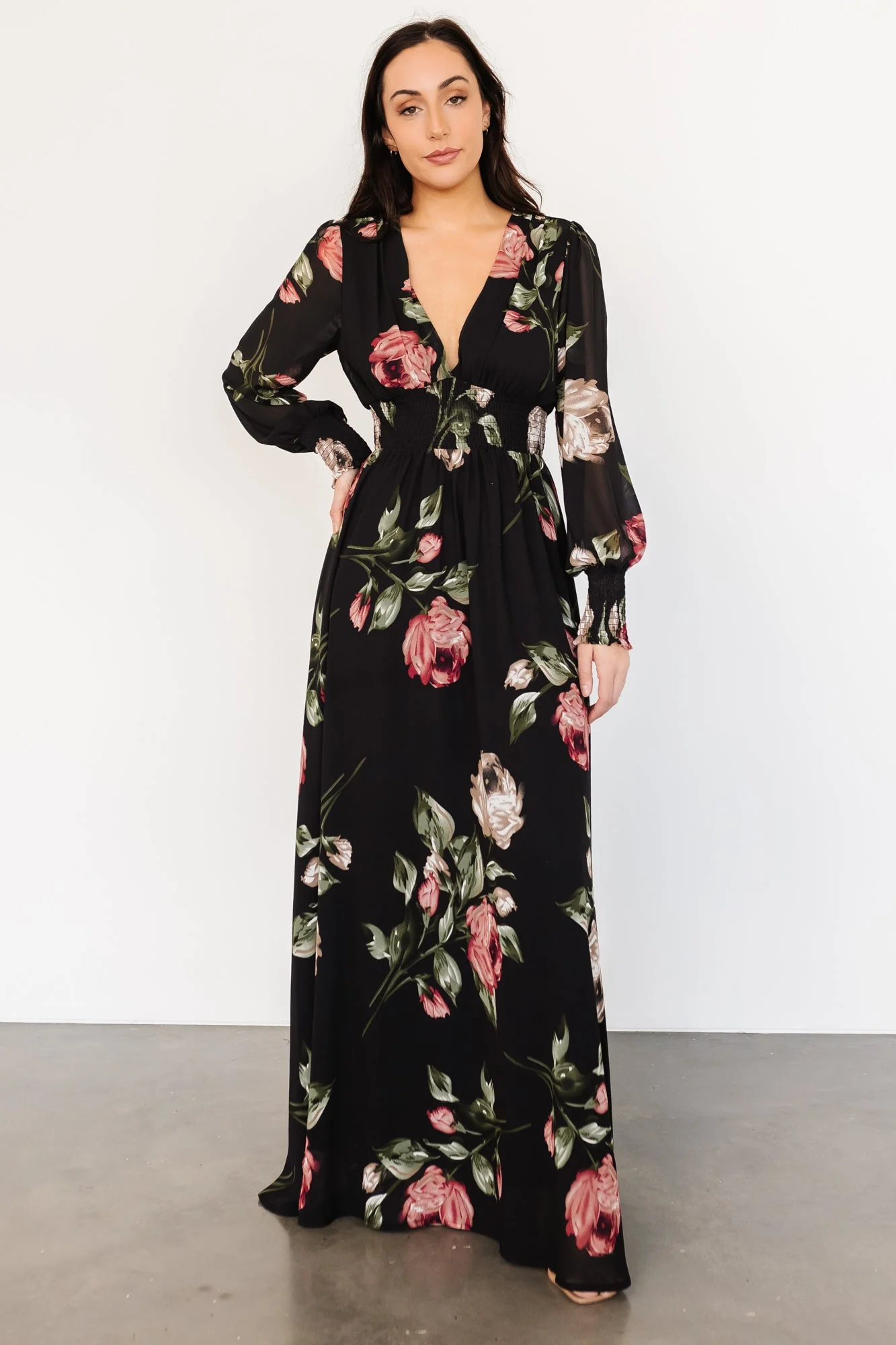 Olivia Maxi Dress | Black Rose Floral