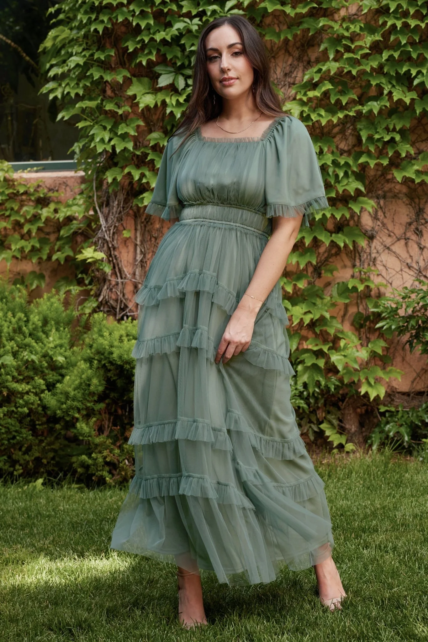Magdalena Tulle Maxi Dress | Eucalyptus