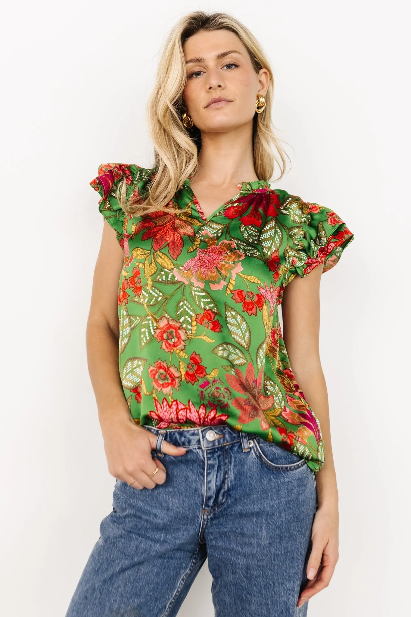 Skyler Ruffle Top | Green Multi
