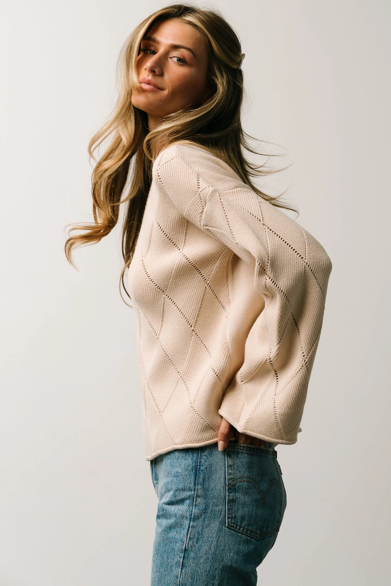 Britta Diamond Knit Sweater | Beige
