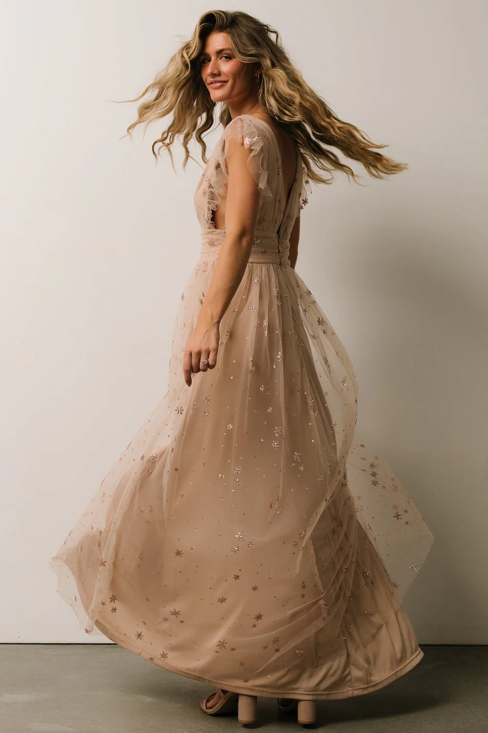 Nova Shimmer Maxi Dress | Natural + Blush