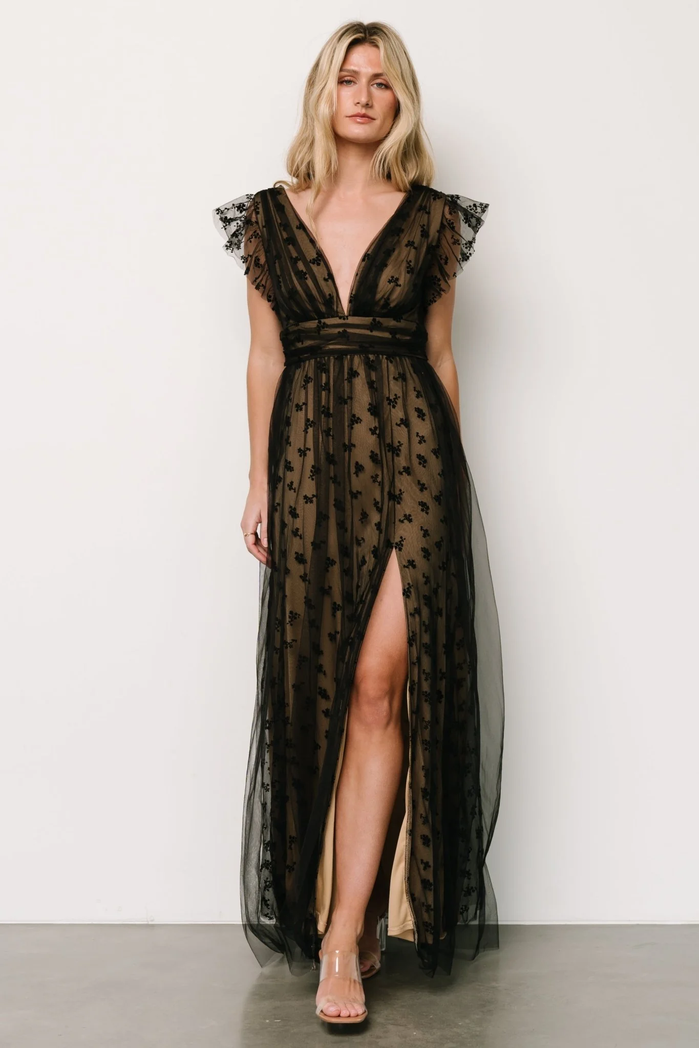 Caterina Tulle Maxi Dress | Black + Nude