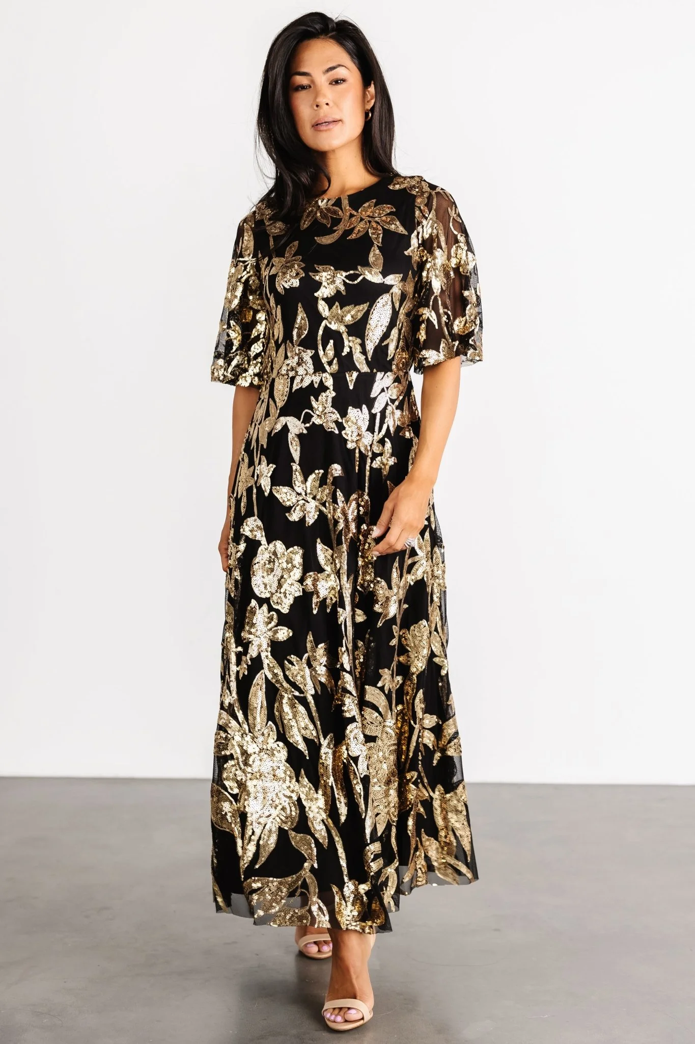 Lucy Sequin Dress | Black + Gold