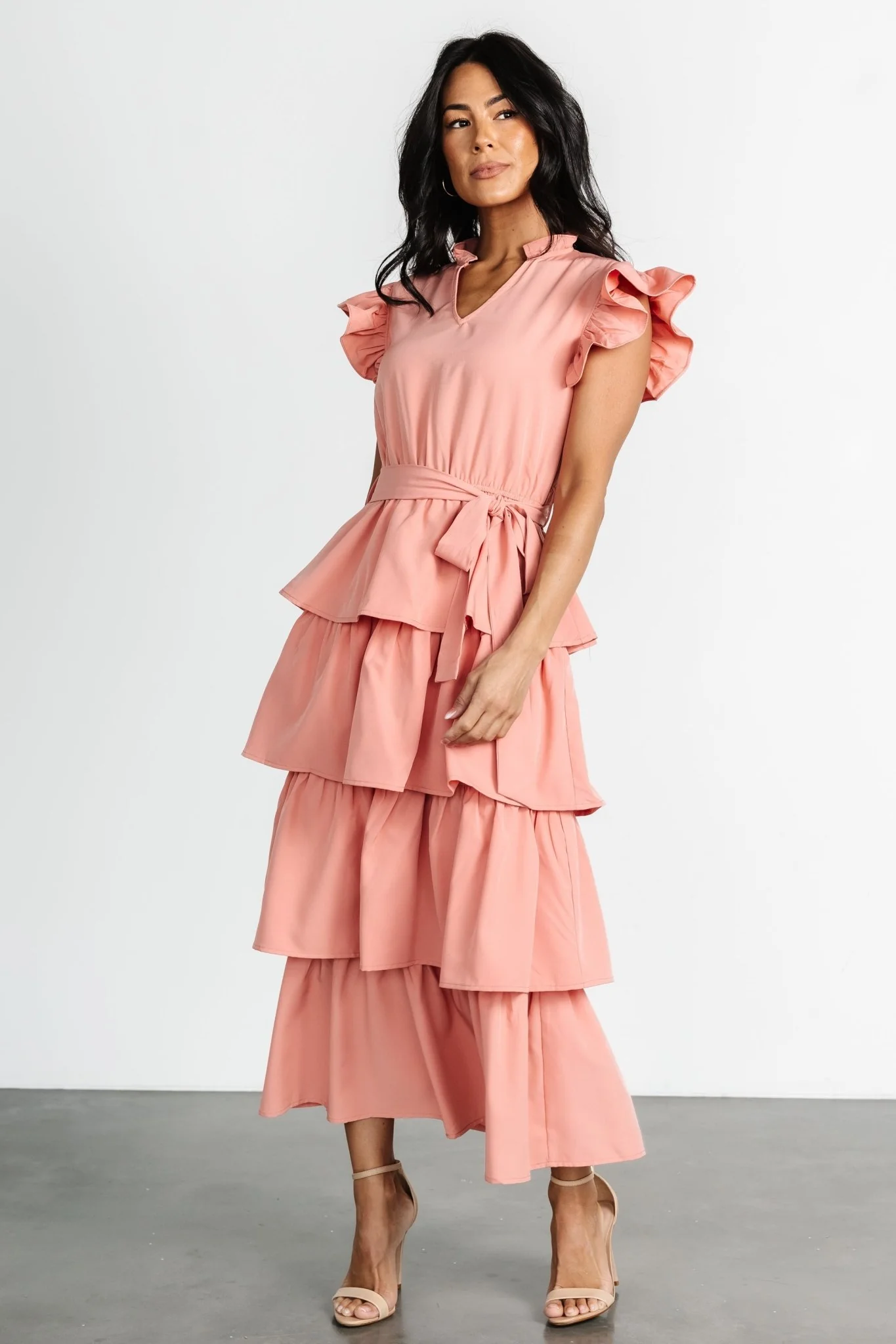Chrysanthi Tiered Dress | Dusty Coral