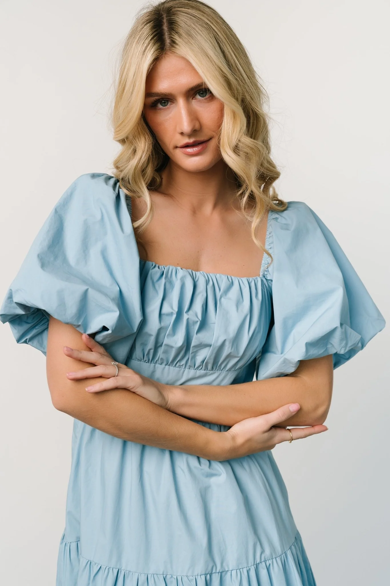 Cindy Puff Sleeve Tiered Dress | Blue
