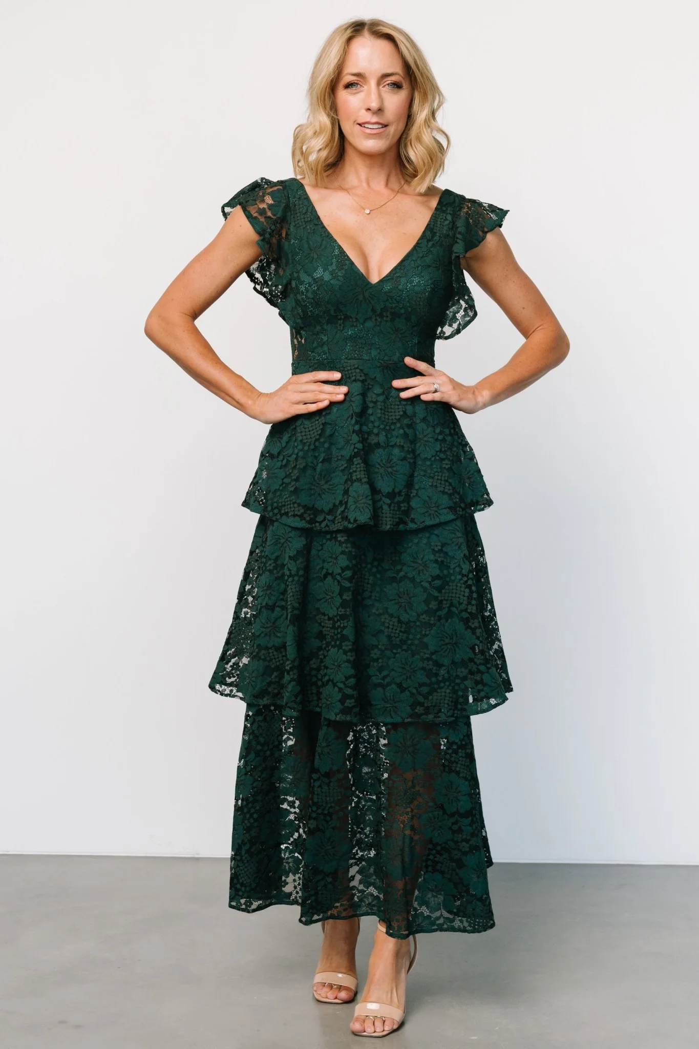 Margot Lace Tiered Maxi Dress | Deep Emerald