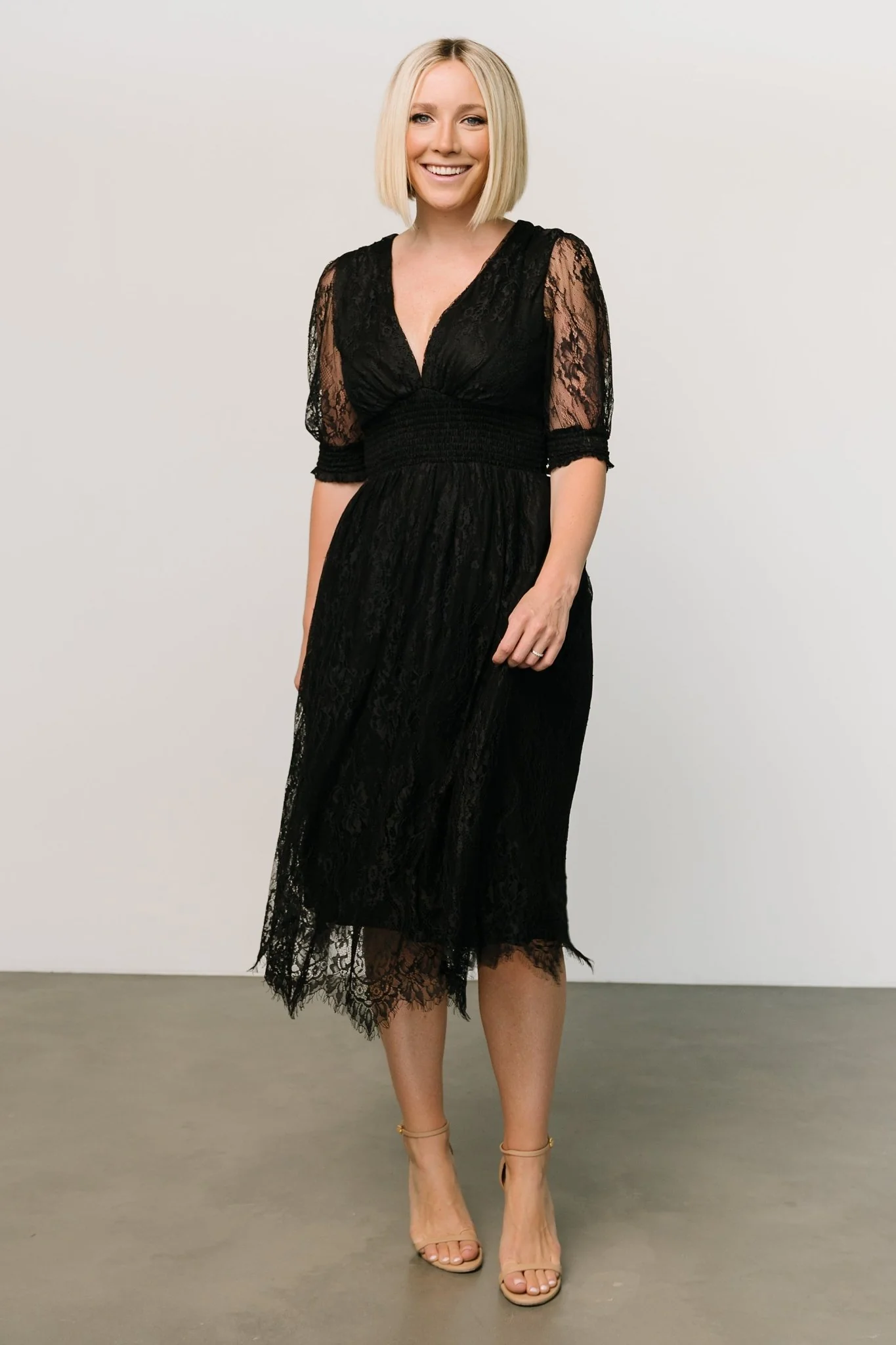 Elaina Lace Midi Dress | Black