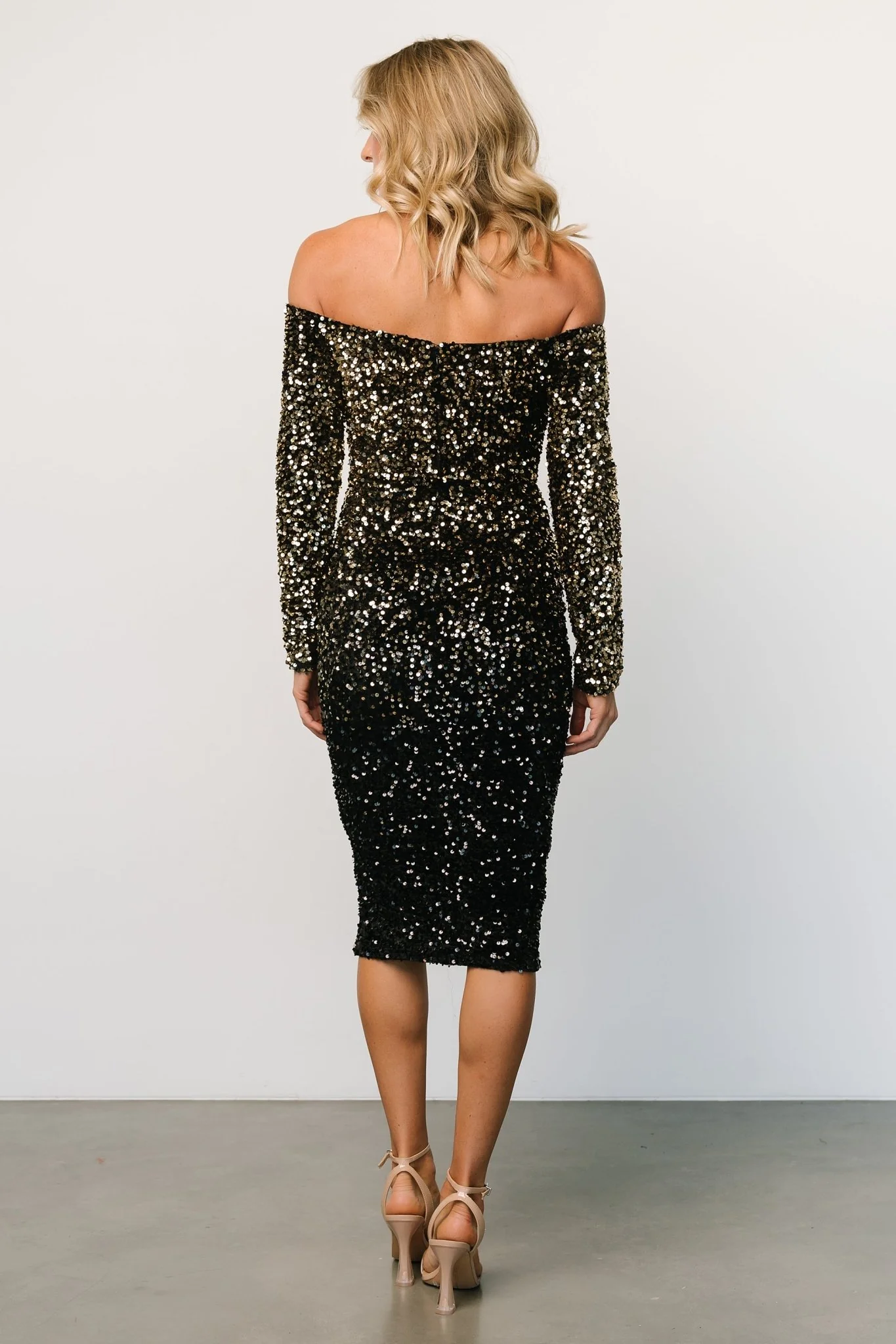 Eclipse Sequin Midi Dress | Black + Gold