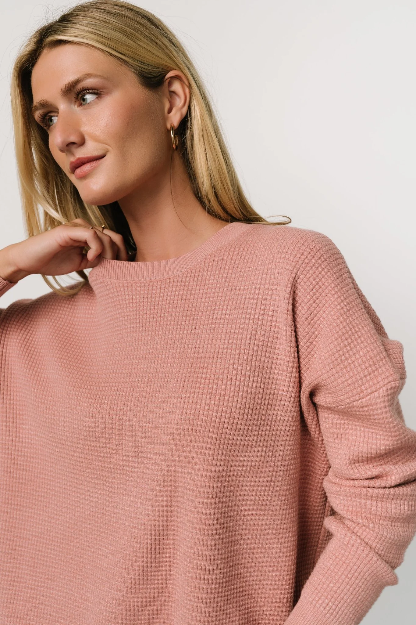 Carey Waffle Sweater | Rose