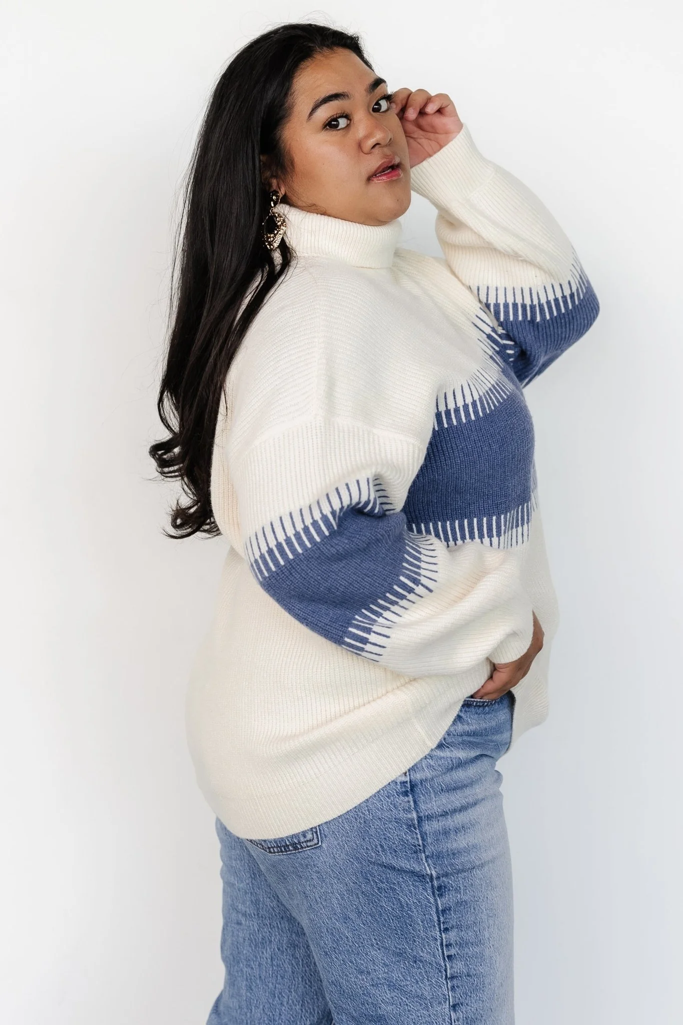 Antonov Turtle Neck Sweater | Blue + Cream