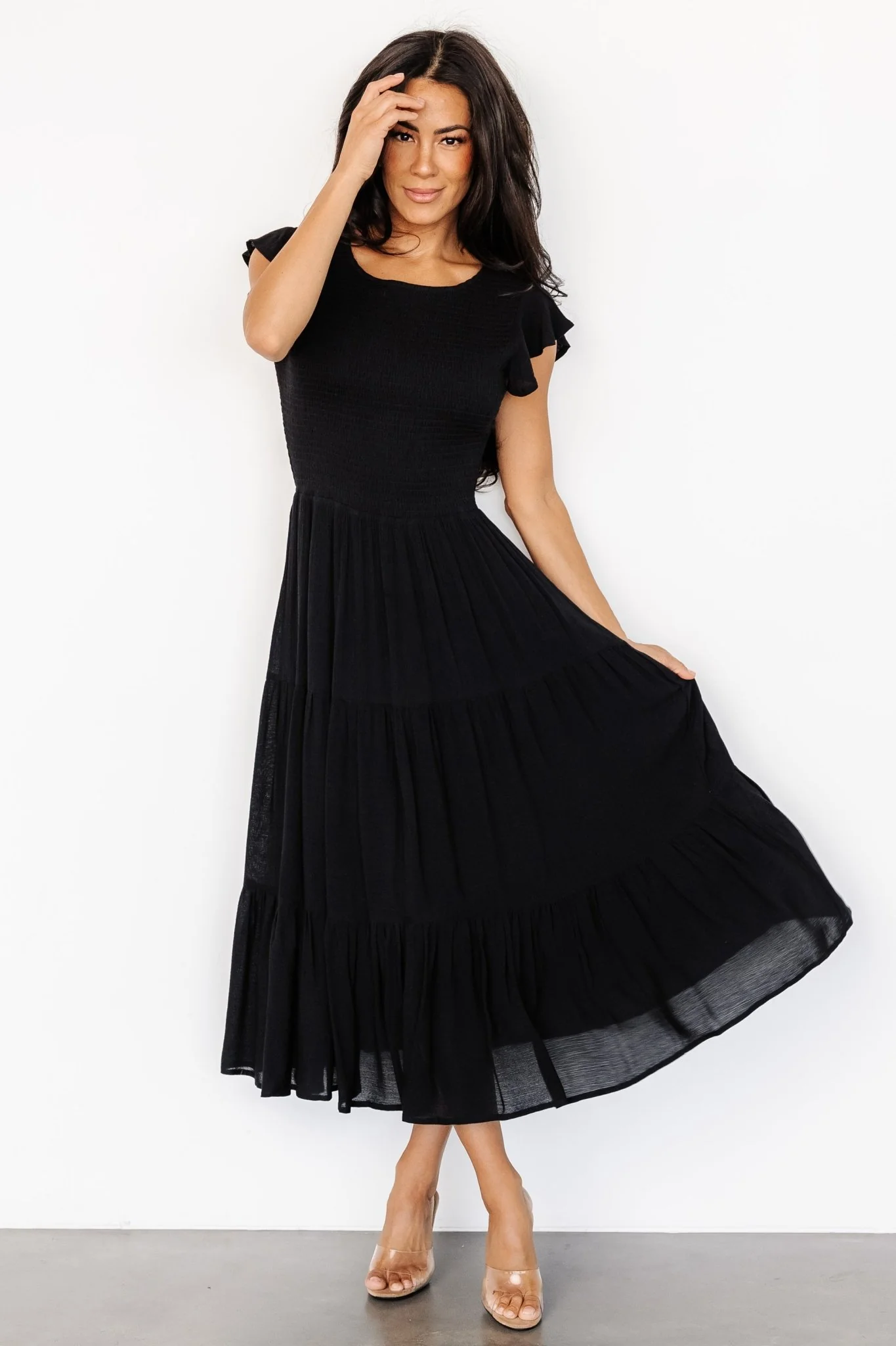 Loretta Smocked Midi Dress | Black