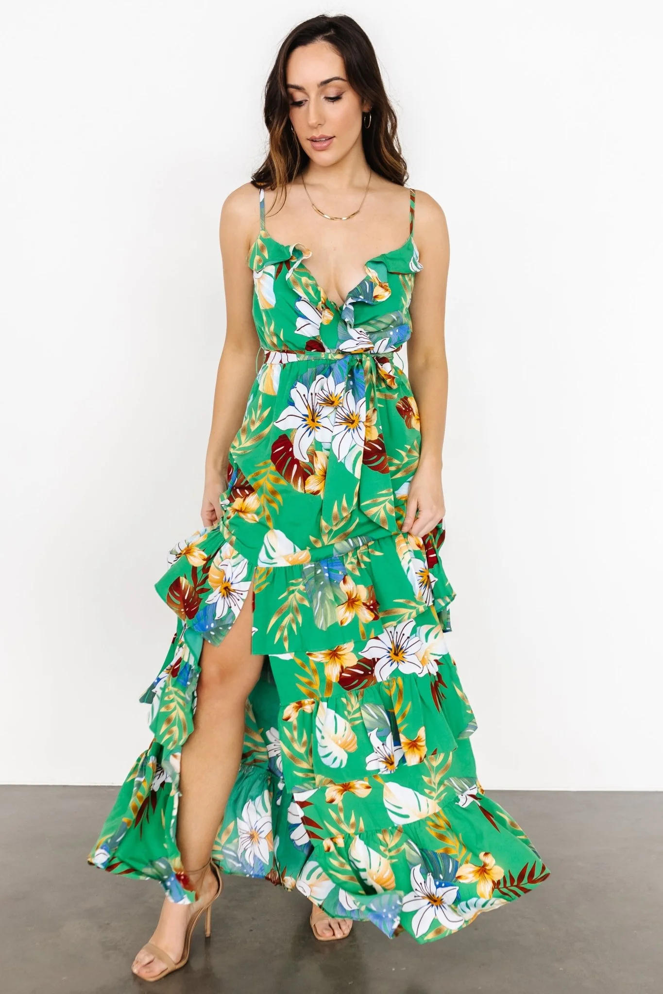 Dolores Ruffle Maxi Dress | Green Multi