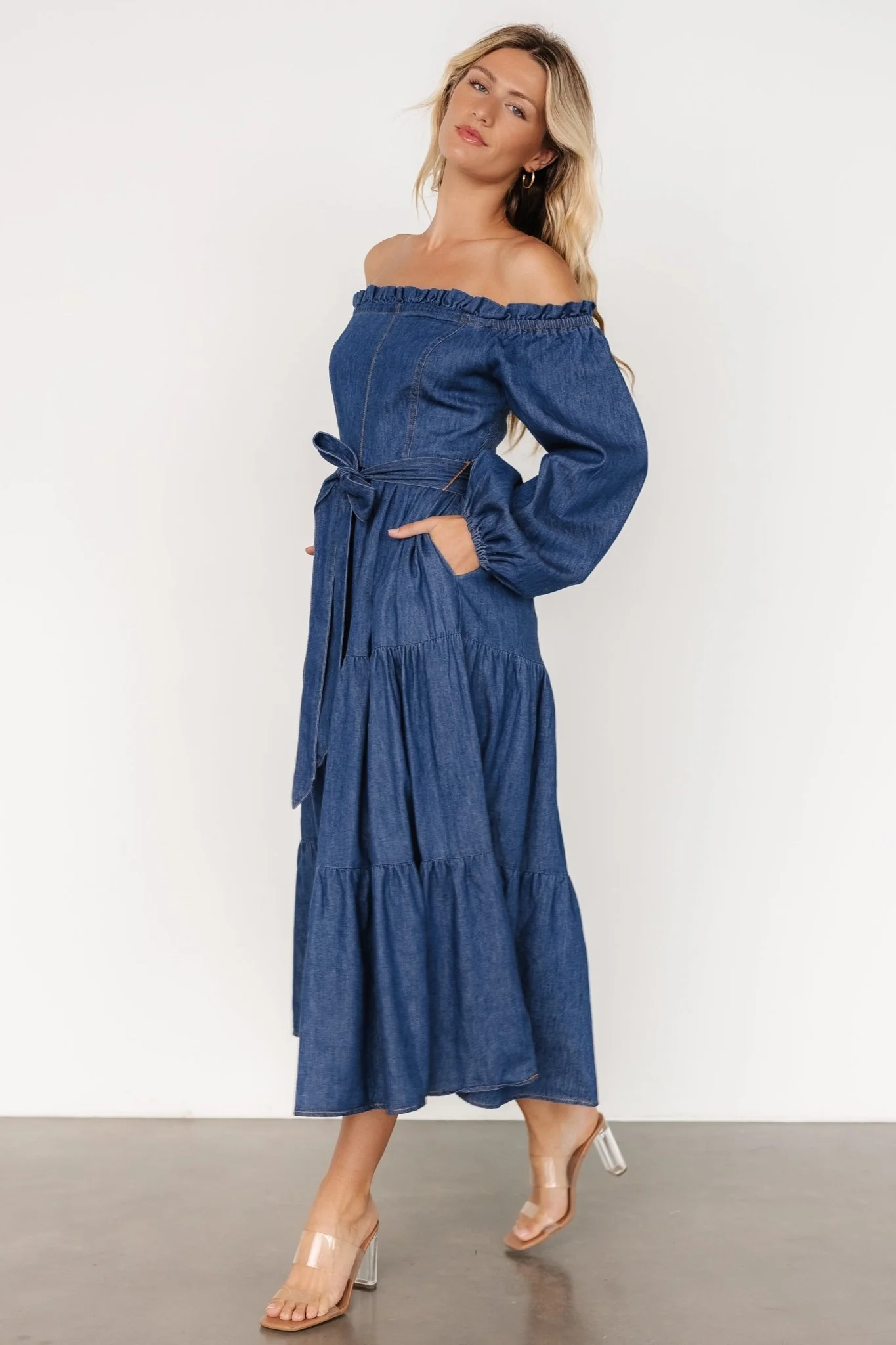 Lewiston Off Shoulder Dress | Denim Blue