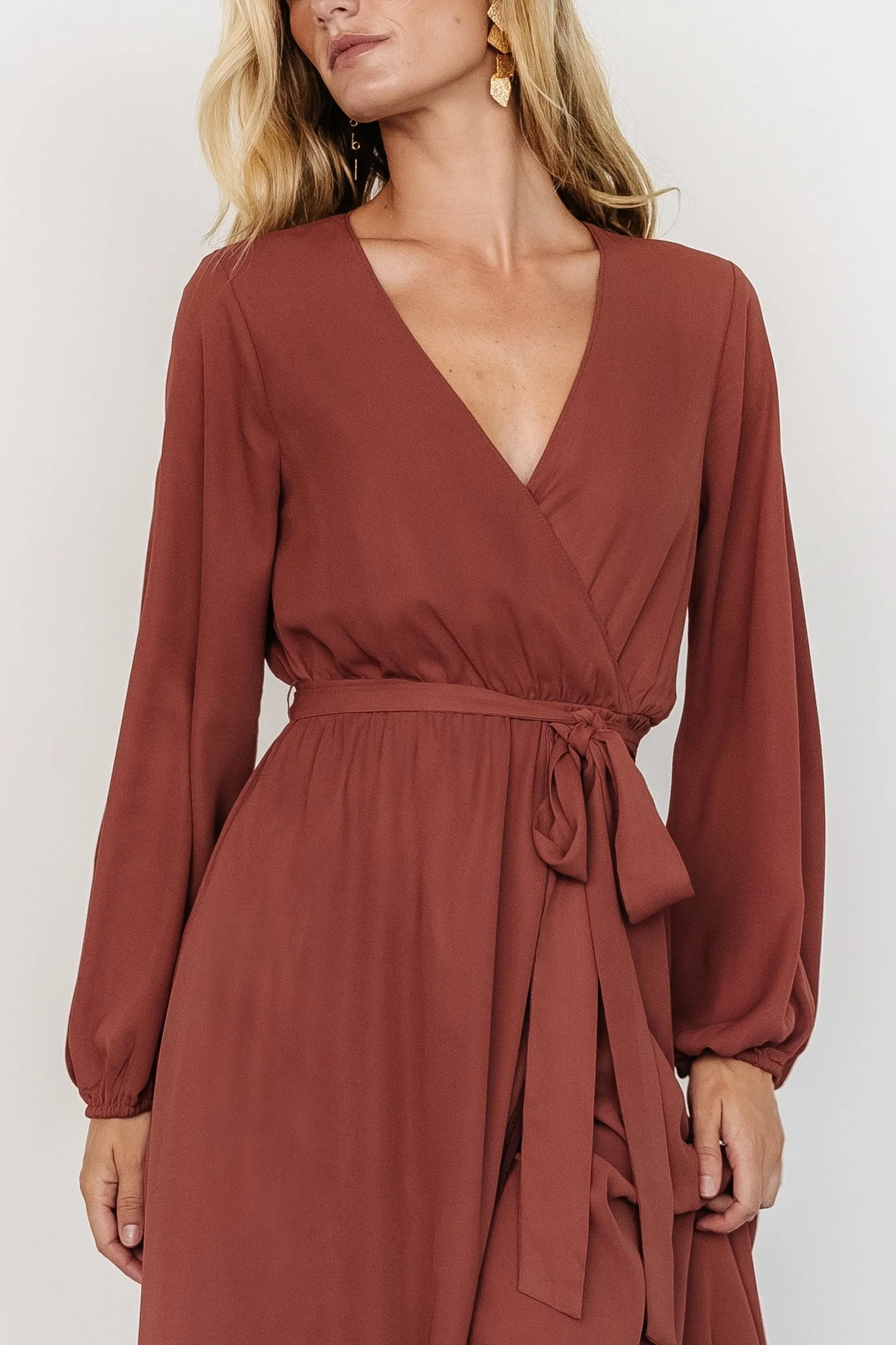 Breanne Faux Wrap Maxi Dress | Dusty Rust