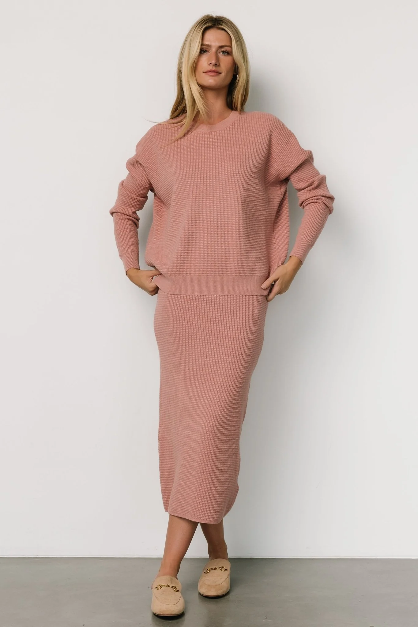 Carey Waffle Sweater | Rose