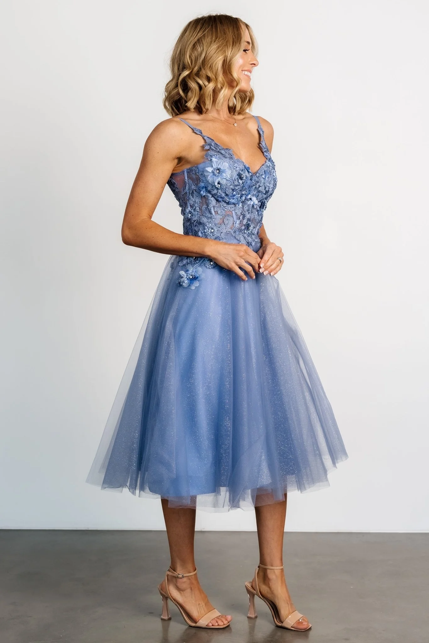 Noelle Shimmer Midi Dress | Slate Blue