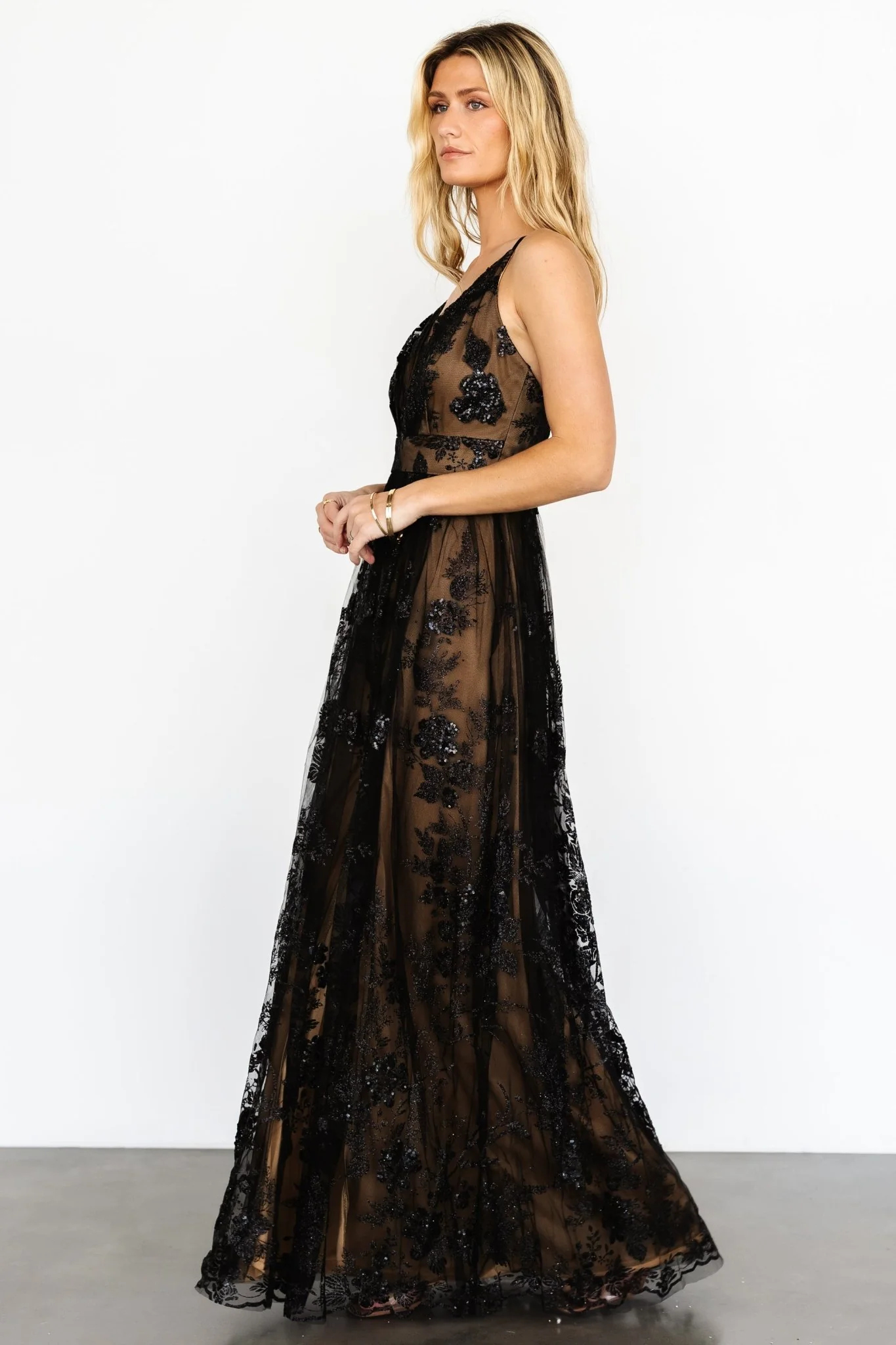 Lucienne Shimmer Maxi Gown | Black + Nude