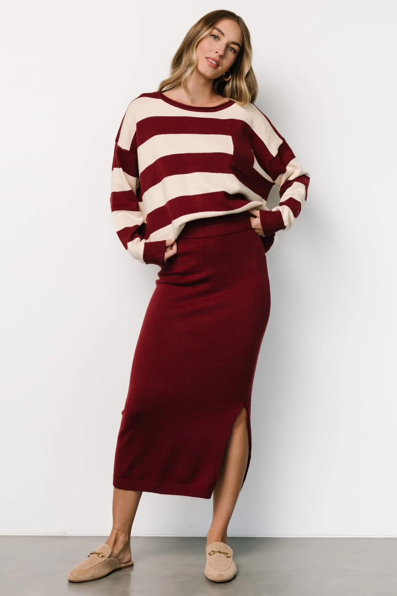 Carlotta Sweater + Skirt Set | Burgundy + Cream