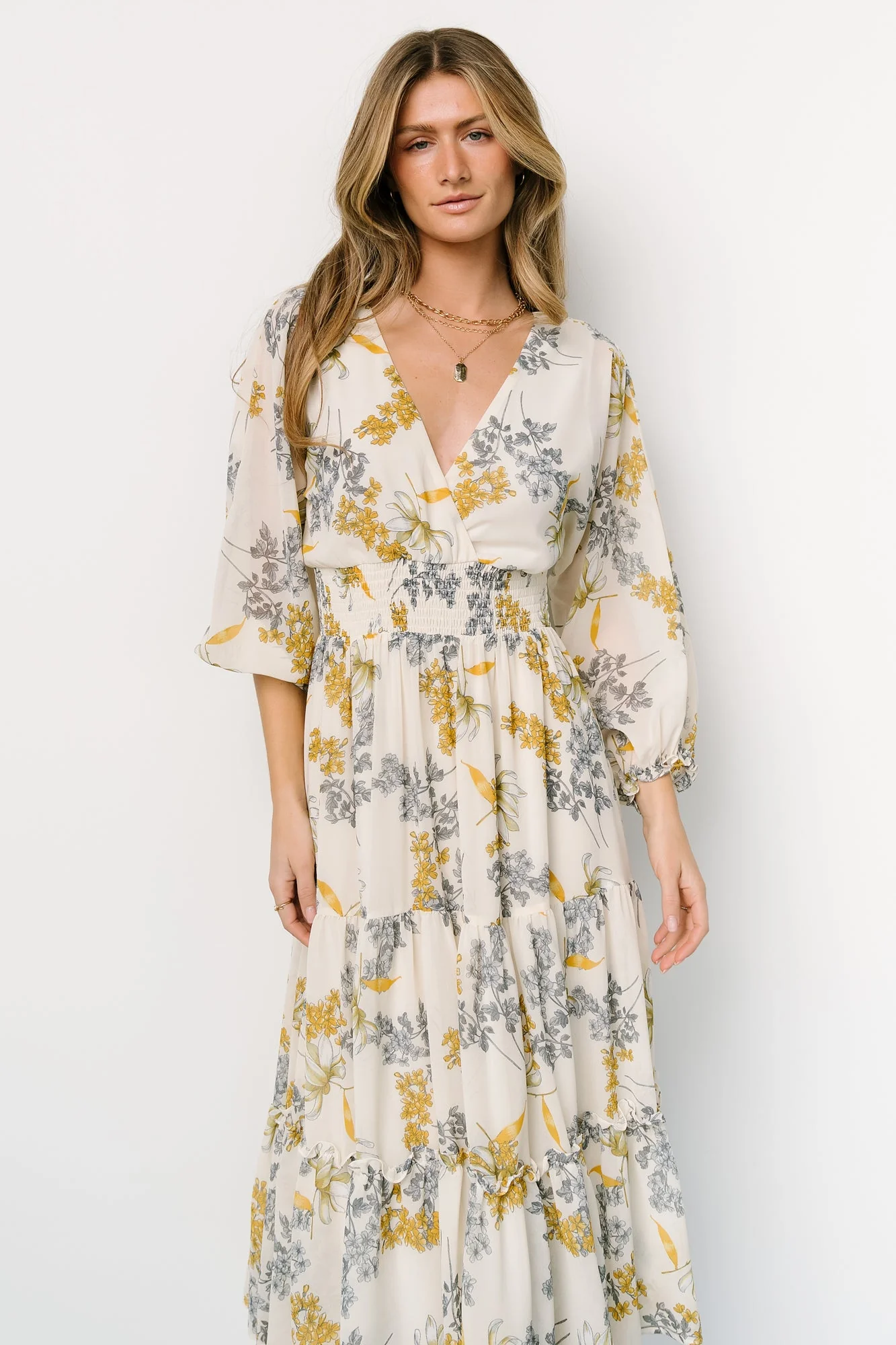 Coventry Tiered Midi Dress | Cream Floral