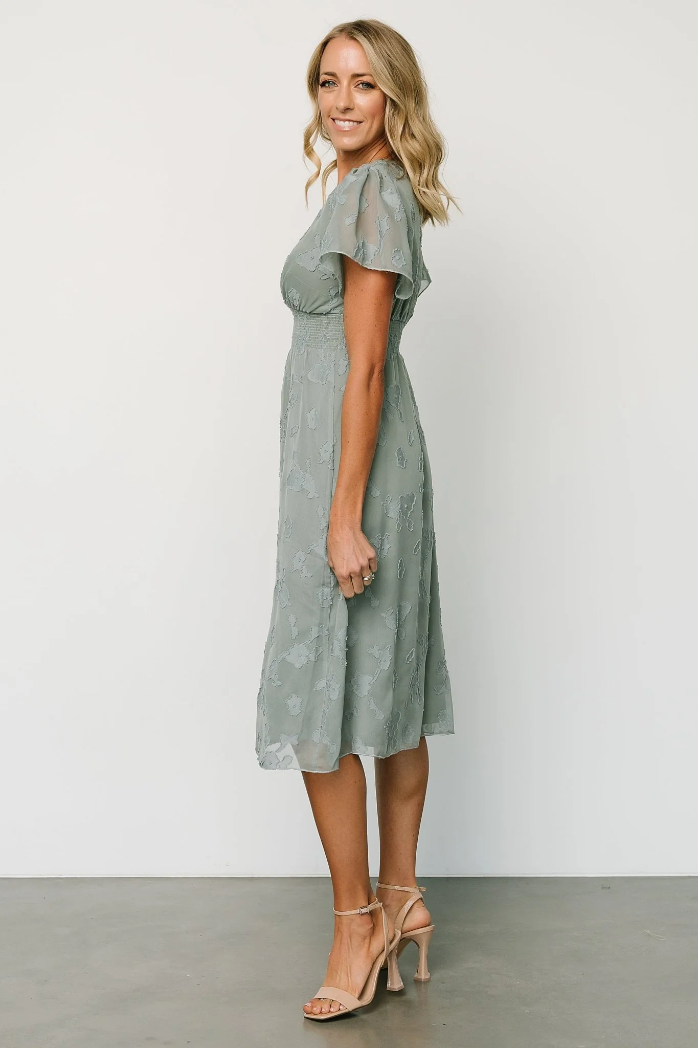 June Smocked Midi Dress | Eucalyptus