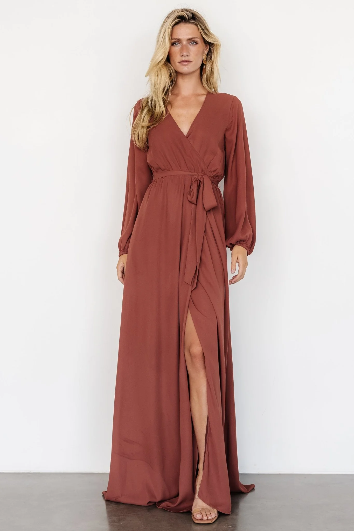 Breanne Faux Wrap Maxi Dress | Dusty Rust