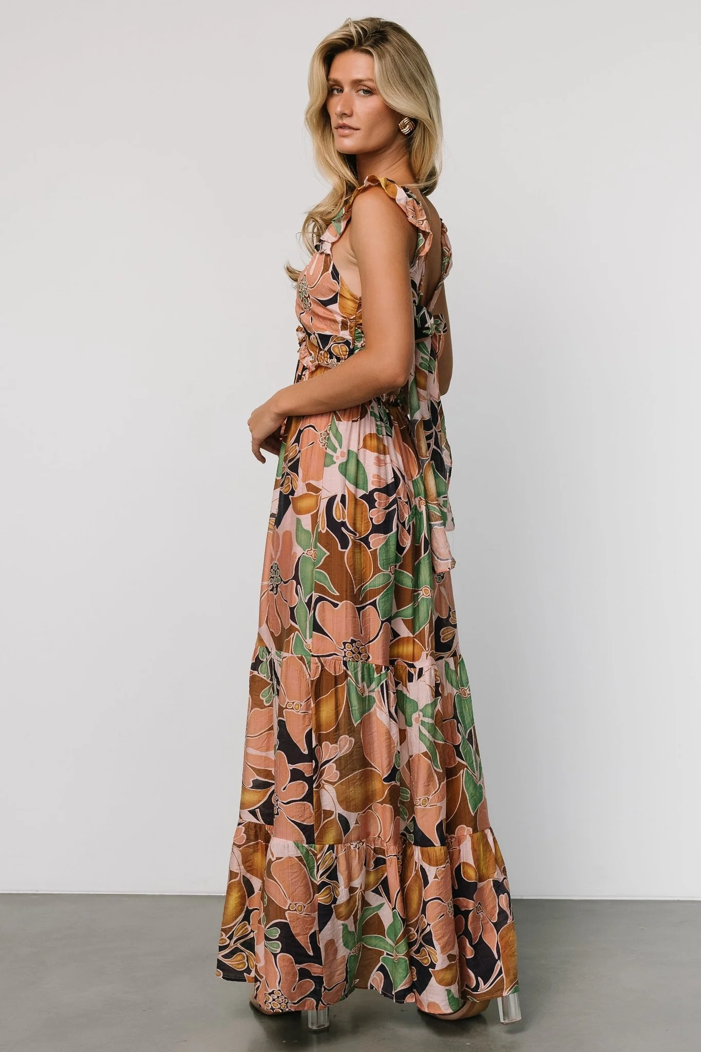 Nylah Back Tie Maxi Dress | Mocha Multi
