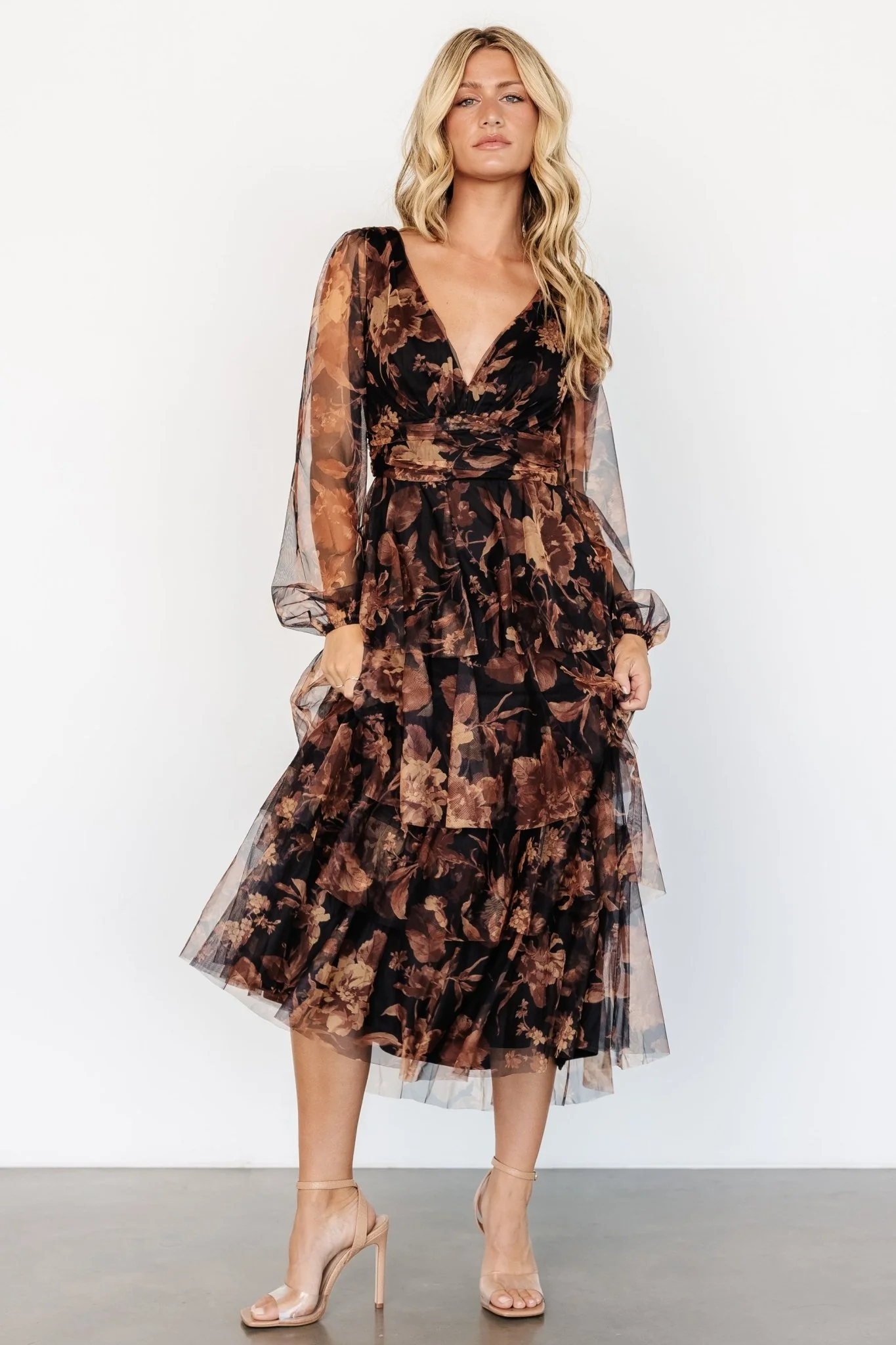 Carolina Tulle Tiered Maxi Dress | Caramel Floral