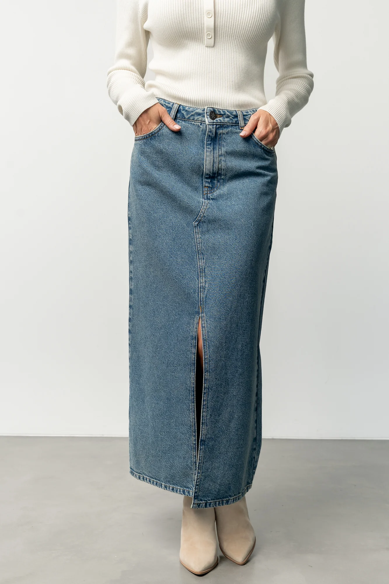 Aleksa Denim Midi Skirt | Medium Wash