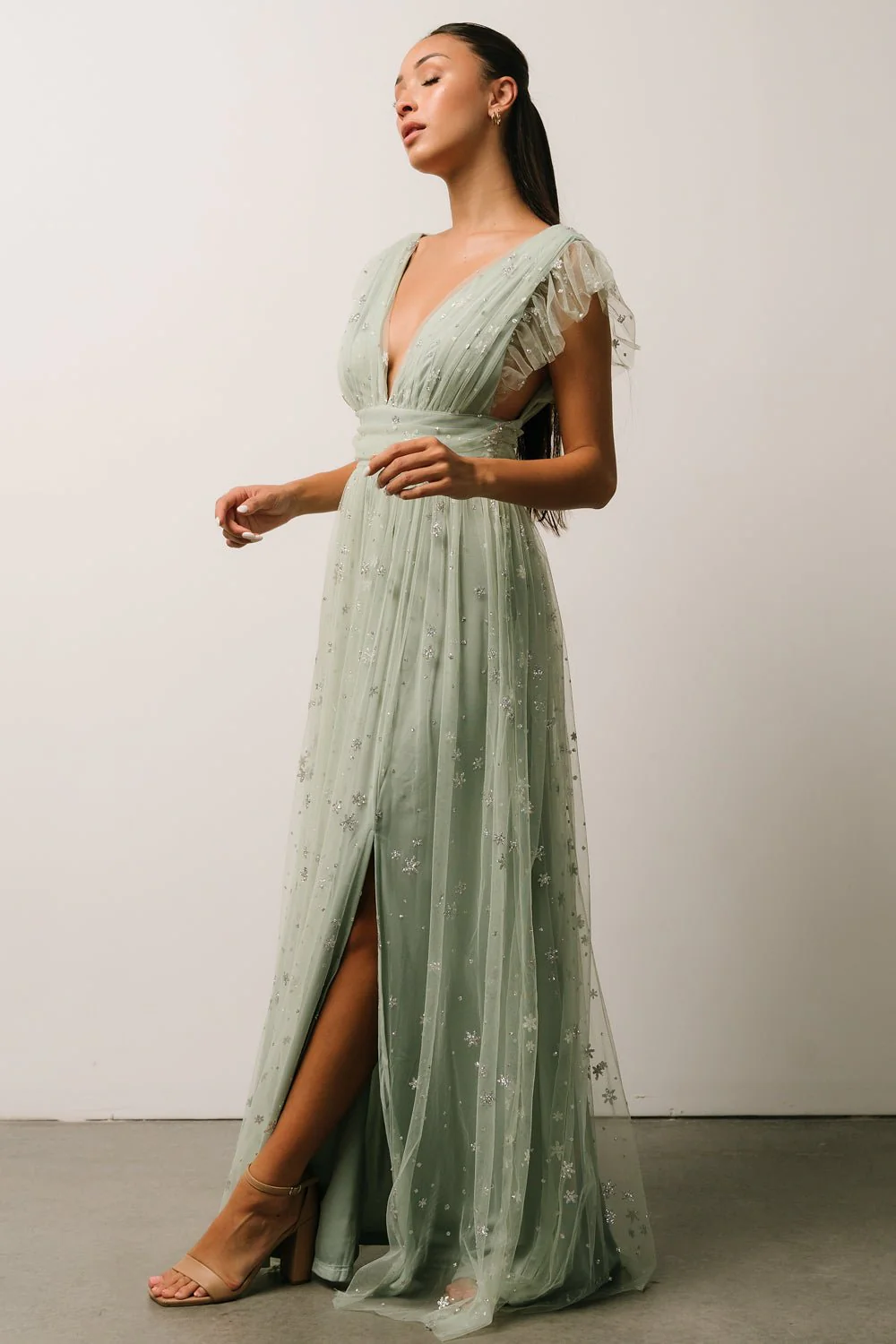Nova Shimmer Maxi Dress | Sage + Silver