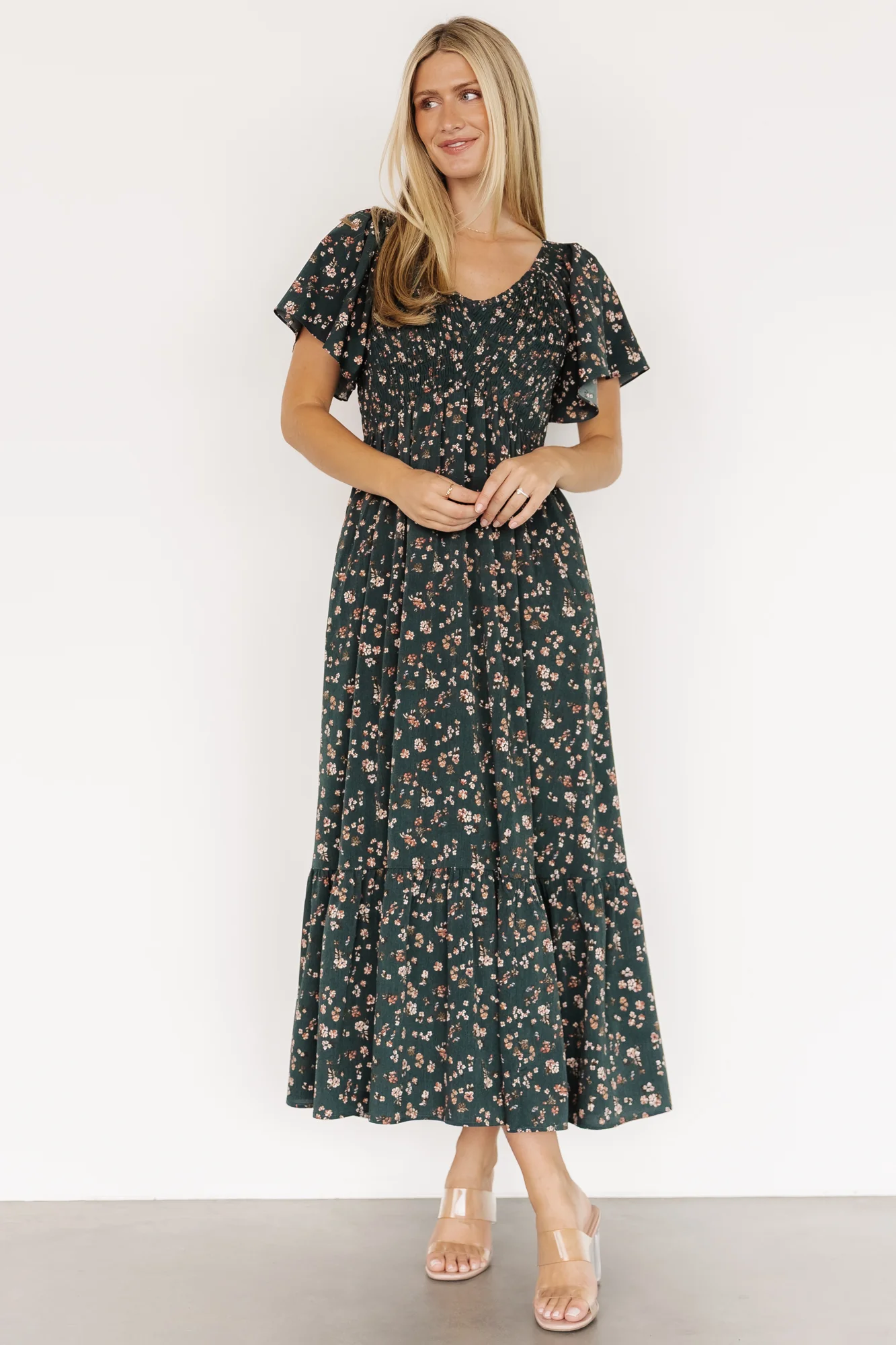 Jerah Smocked Dress | Deep Jade Floral