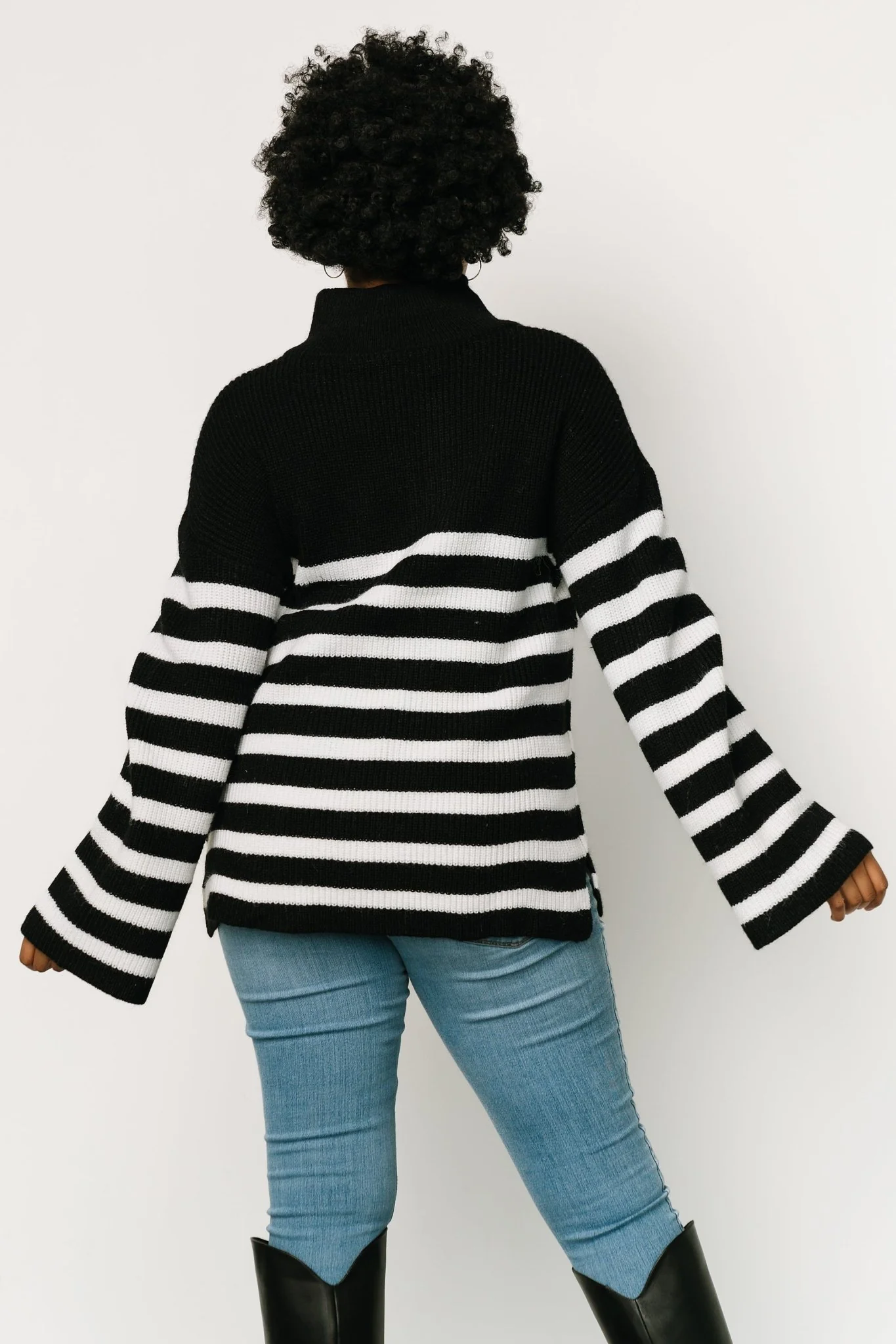 Elmer Striped Half Zip Sweater | Black + White