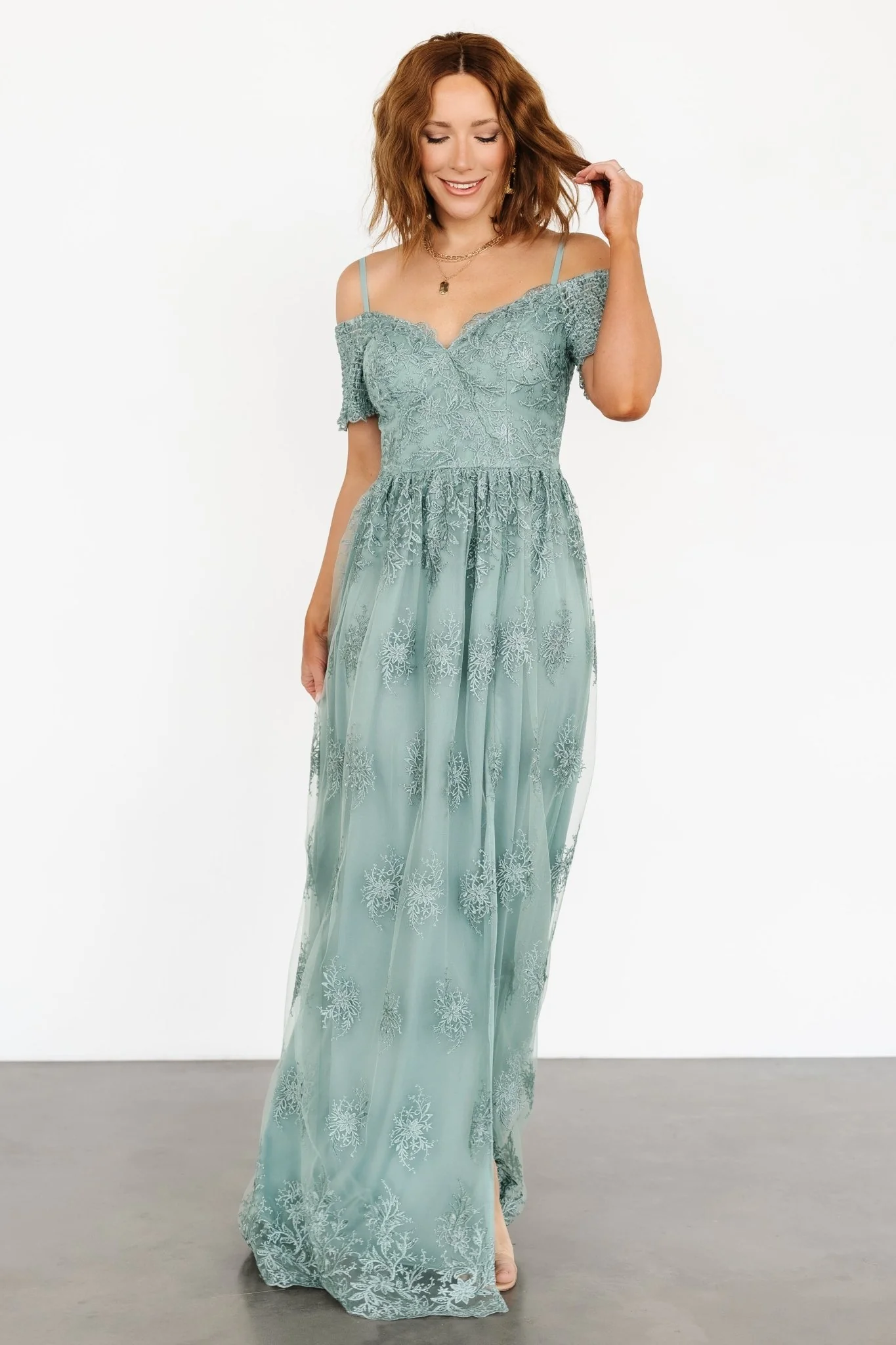 Esperanza Tulle Embroidered Maxi Dress | Sage