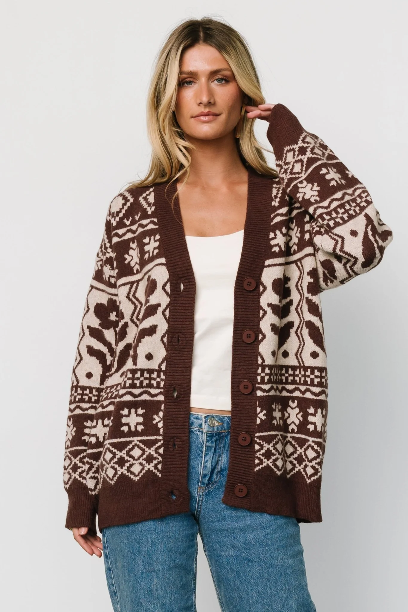 Jackson Oversized Cardigan | Dark Mocha Print