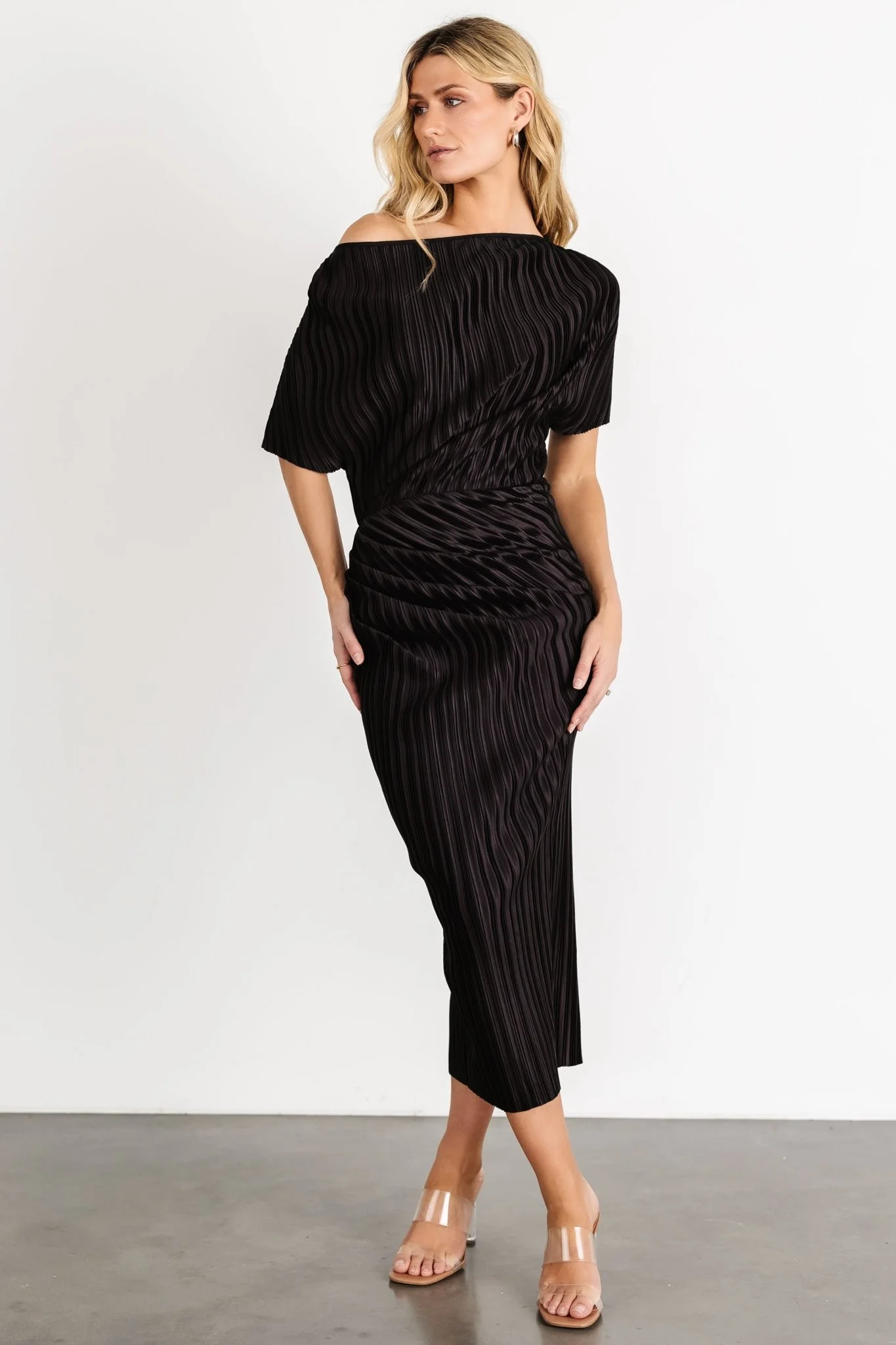 Winslow Pleated Midi Dress | Black