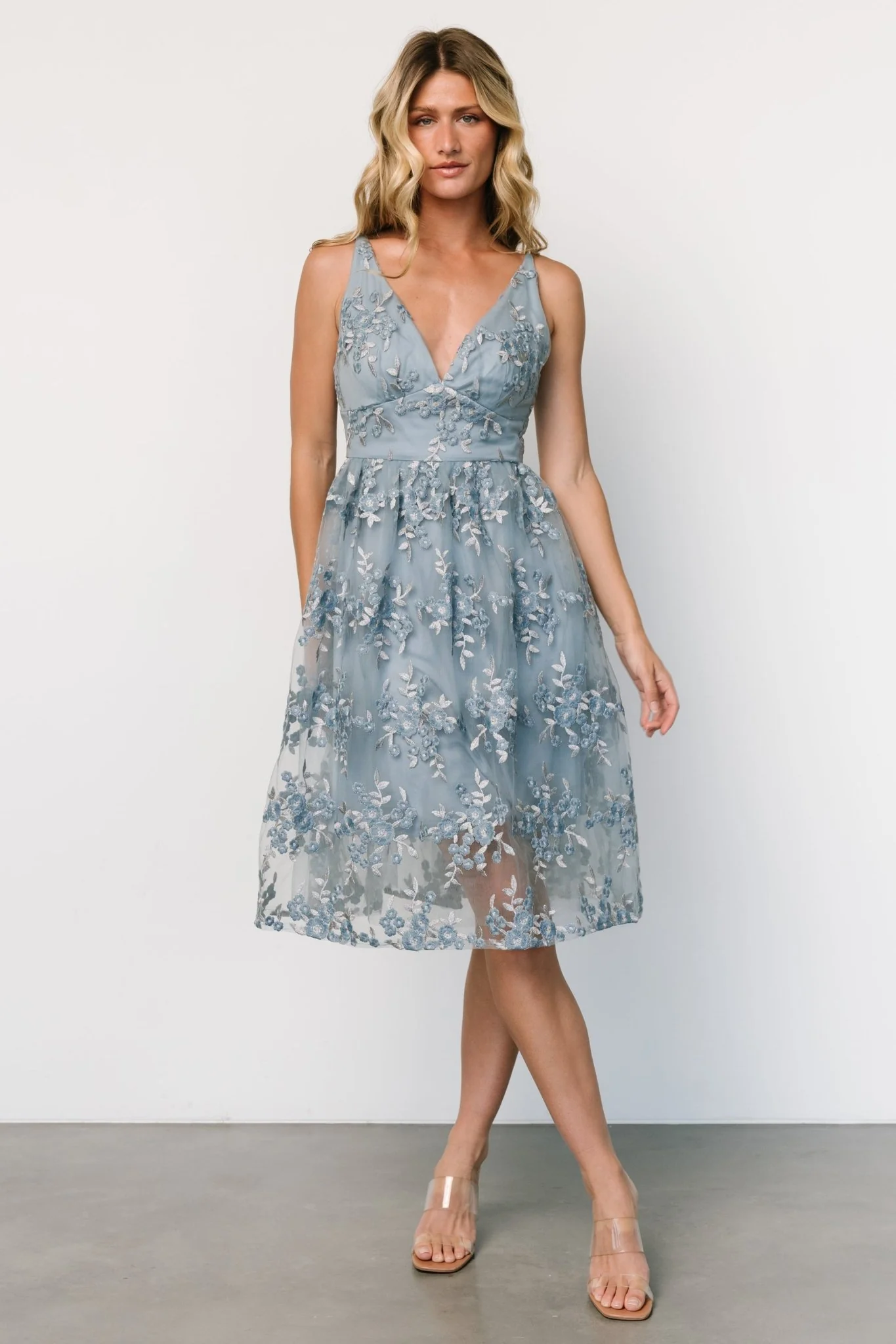 Dante Applique Midi Dress | Slate Blue