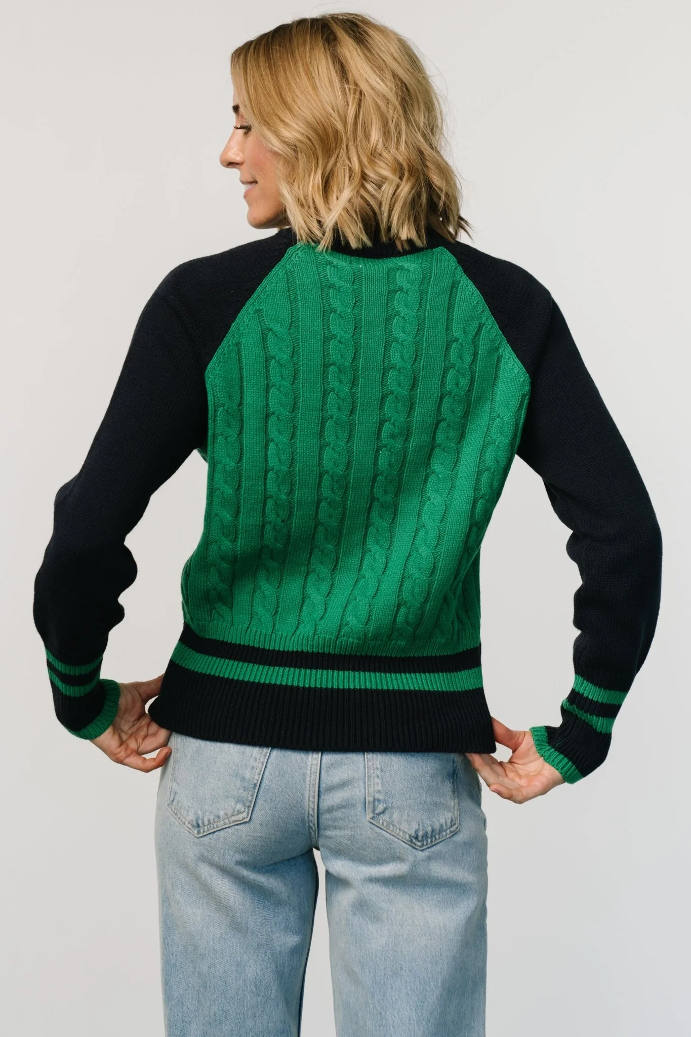 Marsha Cable Knit Sweater | Green + Navy