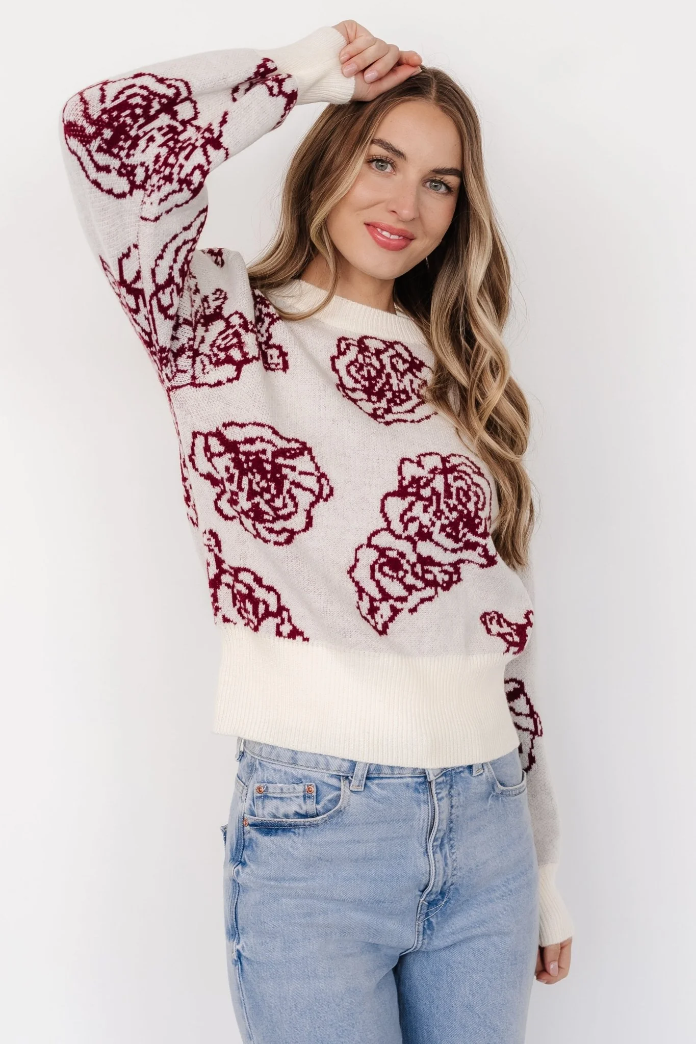 Blake Floral Sweater | Off White + Burgundy