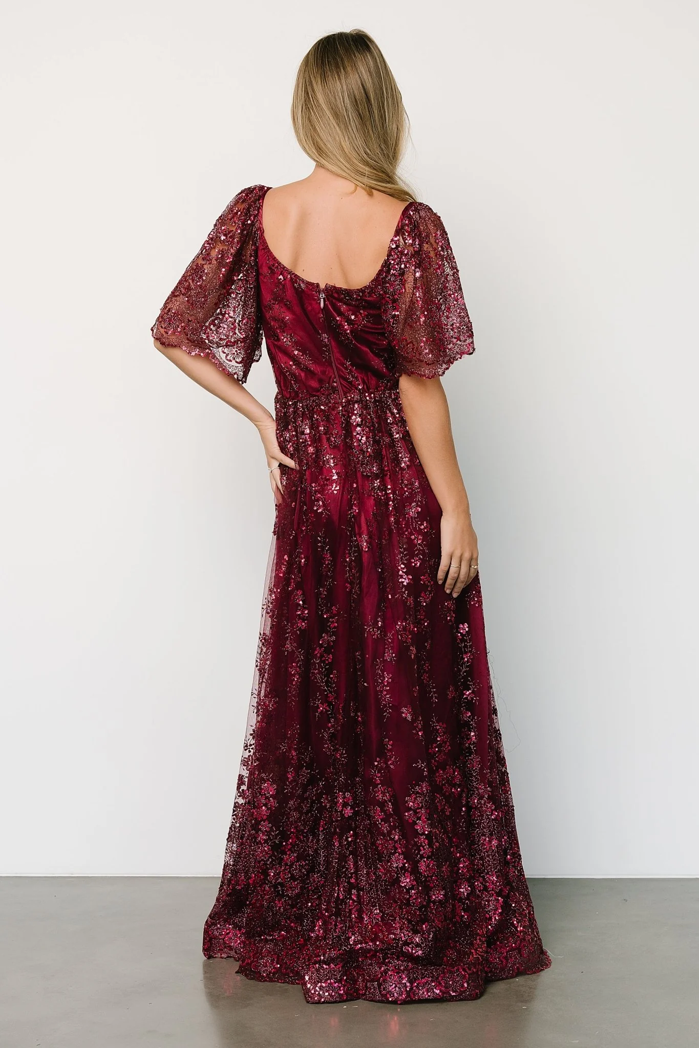 Genevieve Glitter Maxi Dress | Wine