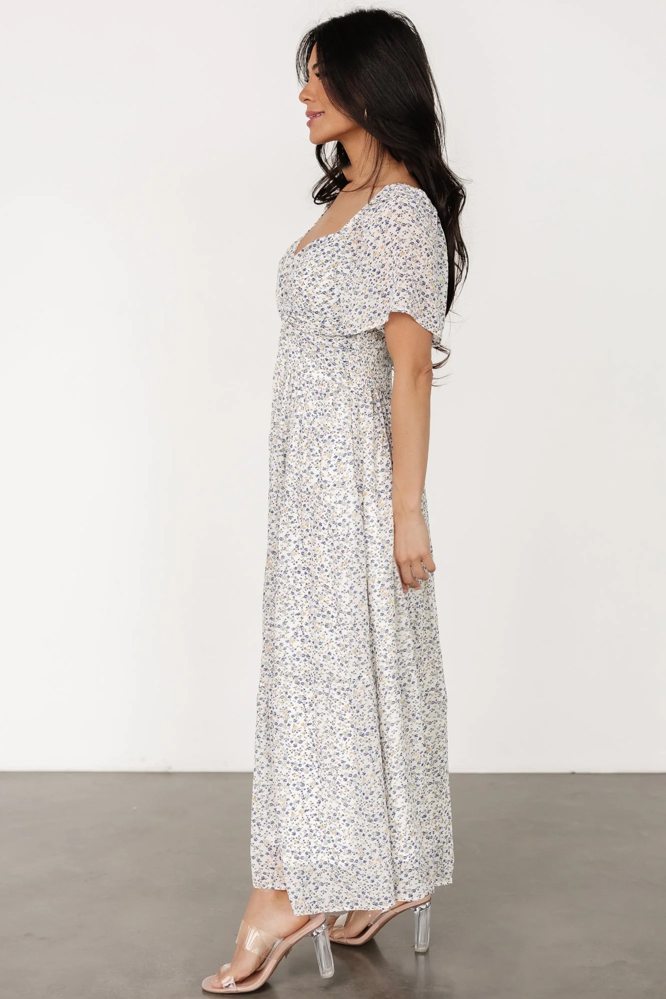 Emiliana Dress | Ivory + Blue Floral