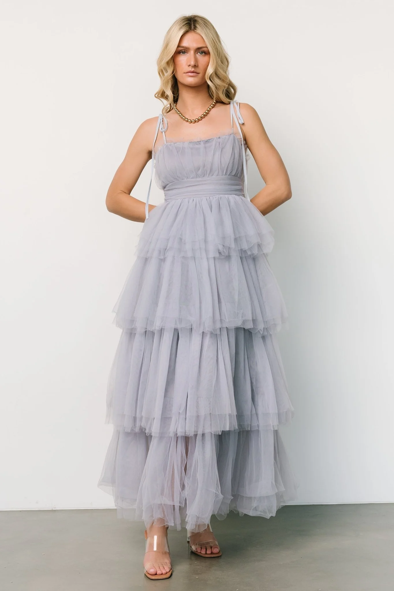 Alora Tulle Tiered Maxi Dress | Dusty Slate